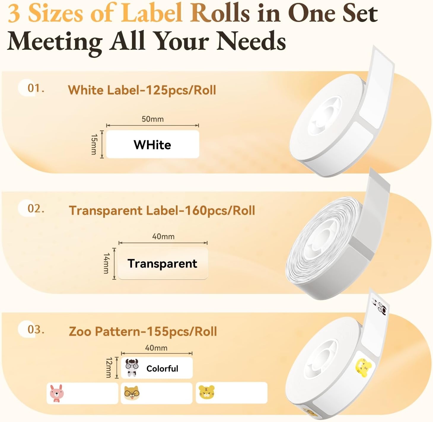 image:imageNIIMBOT 3 Roll Set Labels for D110D11D101 Label Maker 047 X 295 White 055 X 11 Clear 047 X 087 White Waterproof Thermal Label Tape for Home Office School OrganizationMix A