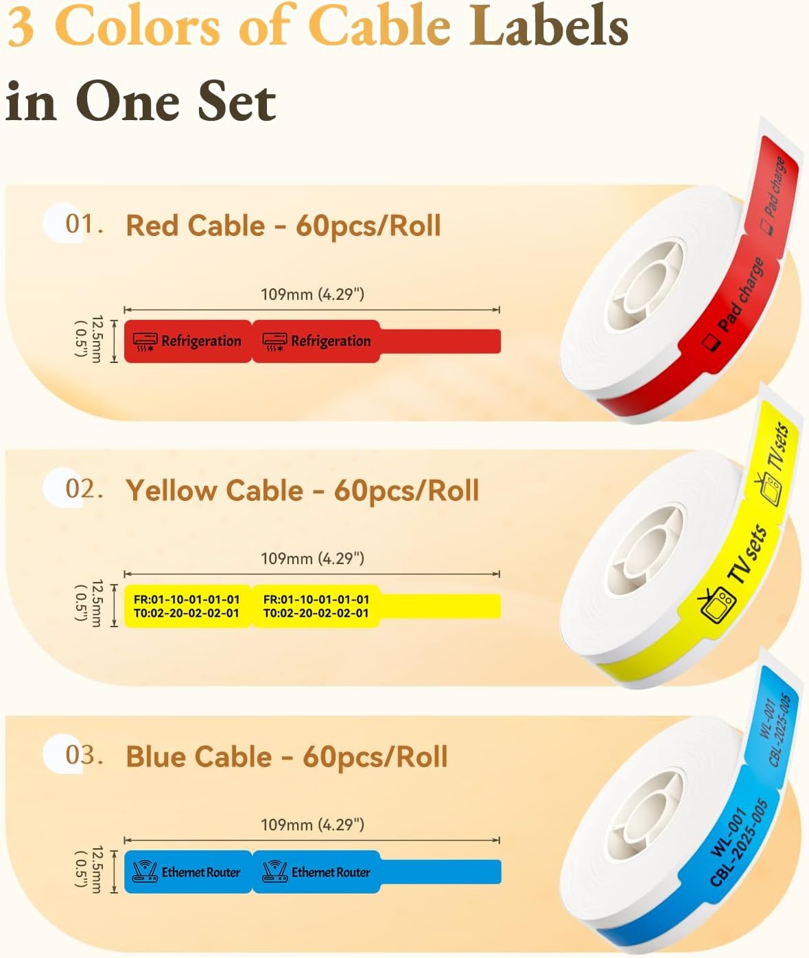 image:imageNIIMBOT 3 Roll Set Labels for D110D11D101 Label Maker 047 X 295 White 055 X 11 Clear 047 X 087 White Waterproof Thermal Label Tape for Home Office School OrganizationMix D