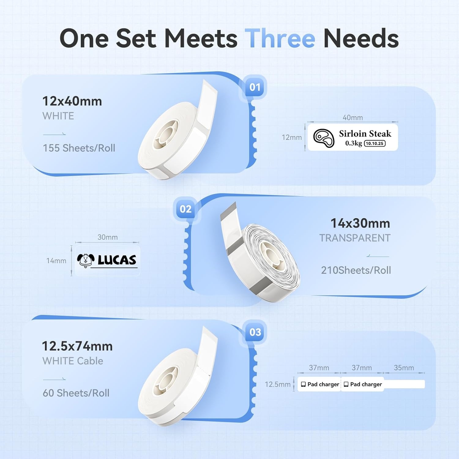 image:imageNIIMBOT 3 Roll Set Labels for D110D11D101 Label Maker 047 X 295 White 055 X 11 Clear 047 X 087 White Waterproof Thermal Label Tape for Home Office School OrganizationMix E