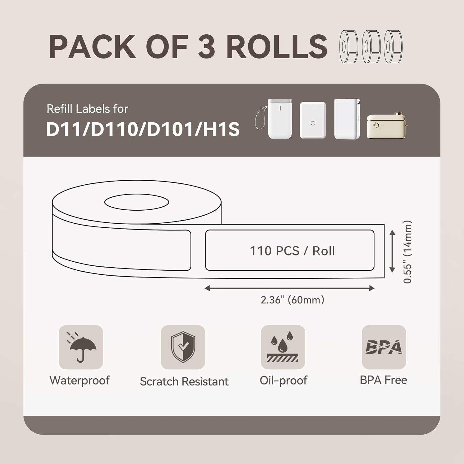 image:imageNIIMBOT 3 Rolls Labels for D11D110D101H1S Thermal Printer Labels 055 x 214x50mm NIIMBOT Labels for LogoJar LabelHomeKitchenWhite