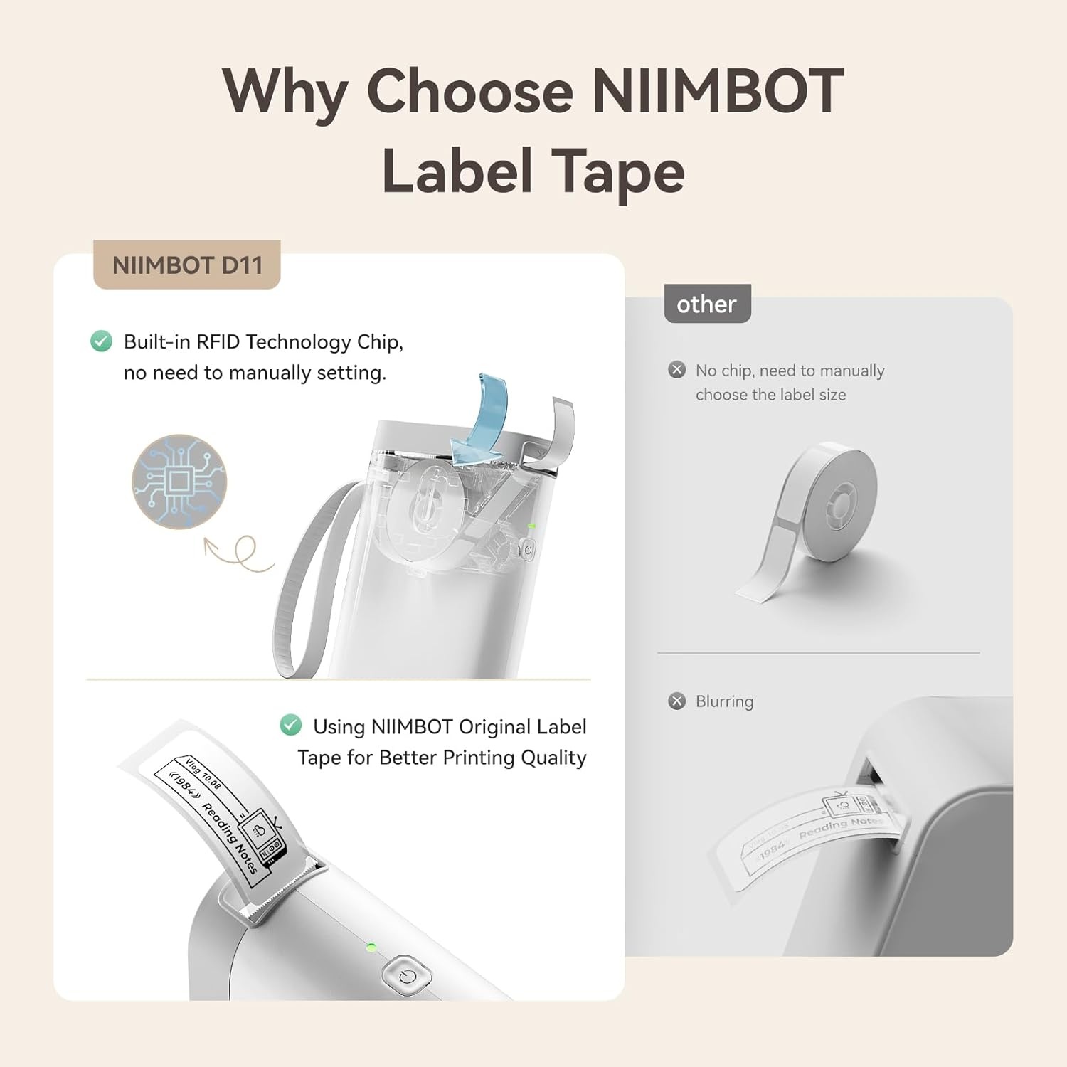 image:imageNIIMBOT 6 Roll Set Labels for D110D11D101 Label Maker 12x75mm Waterproof Labels for Home Office School Organization WhiteWhite 14x11mm