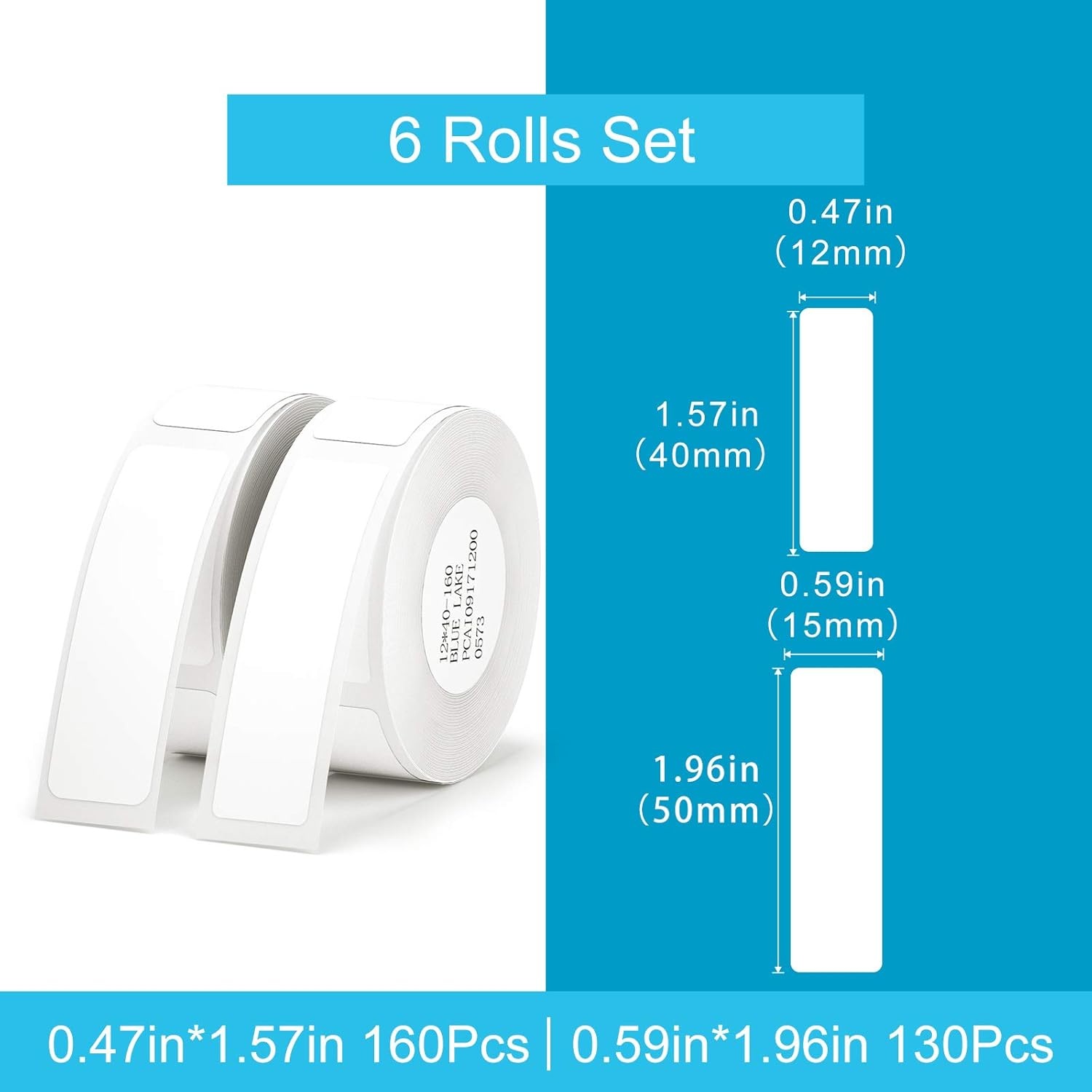 image:imageNIIMBOT 6 Roll Set Labels for D110D11D101 Label Maker 12x75mm Waterproof Labels for Home Office School Organization WhiteWhite 14x11mm