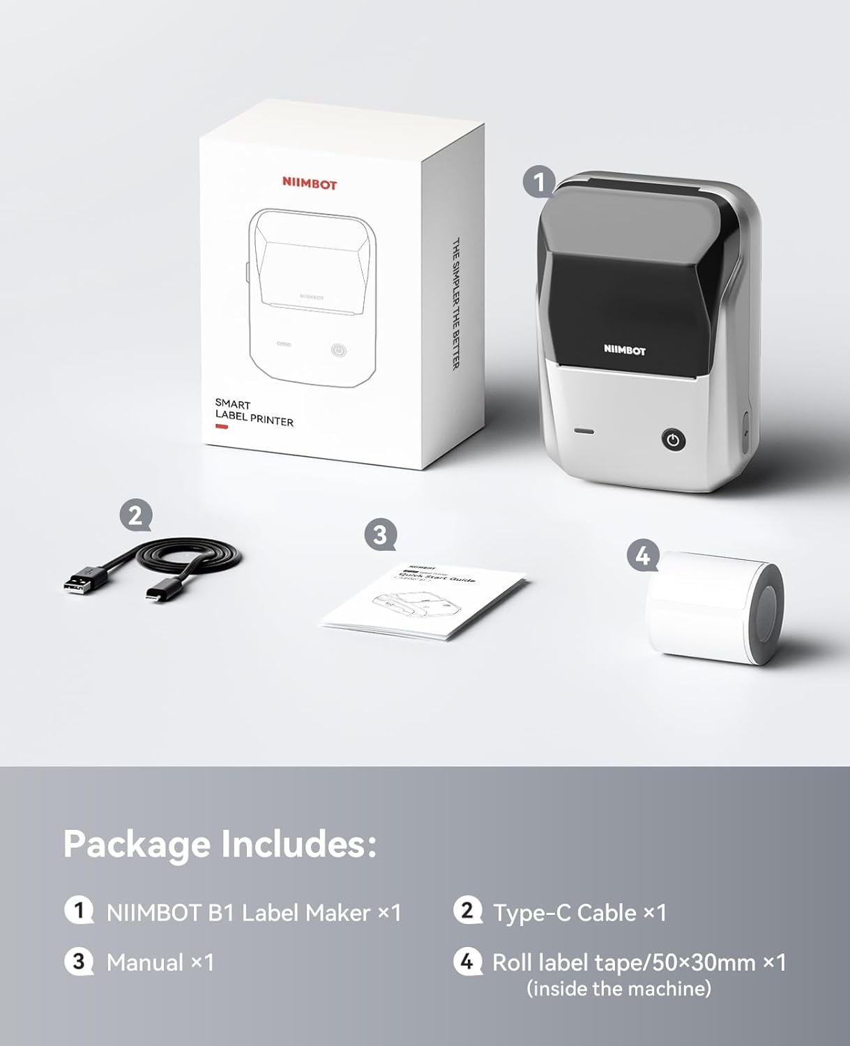 image:imageNIIMBOT B1 Label Maker Machine with 3 Tapes 50x30mm50x80mm 50x50mm Round Labels Bluetooth Thermal Label Printer for Small BusinessOfficeHomeSchool Blue 1 Printer3 Roll LabelSilver