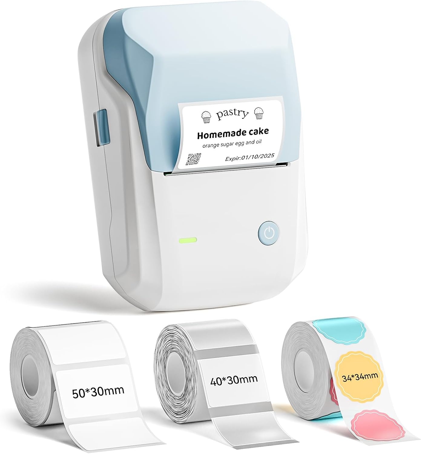 image:imageNIIMBOT B1 Label Maker Machine with 3 Tapes 50x30mm50x80mm 50x50mm Round Labels Bluetooth Thermal Label Printer for Small BusinessOfficeHomeSchool Blue 1 Printer3 Roll LabelLight Blue