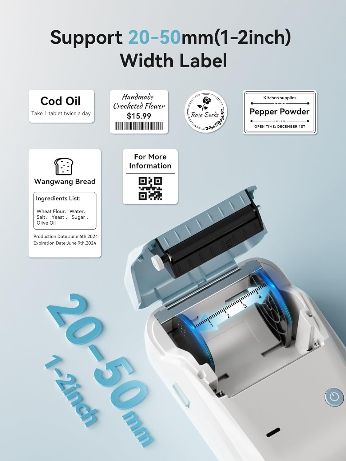 image:imageNIIMBOT B1 Label Maker Machine with 3 Tapes 50x30mm50x80mm 50x50mm Round Labels Bluetooth Thermal Label Printer for Small BusinessOfficeHomeSchool Blue 1 Printer3 Roll LabelLight Blue