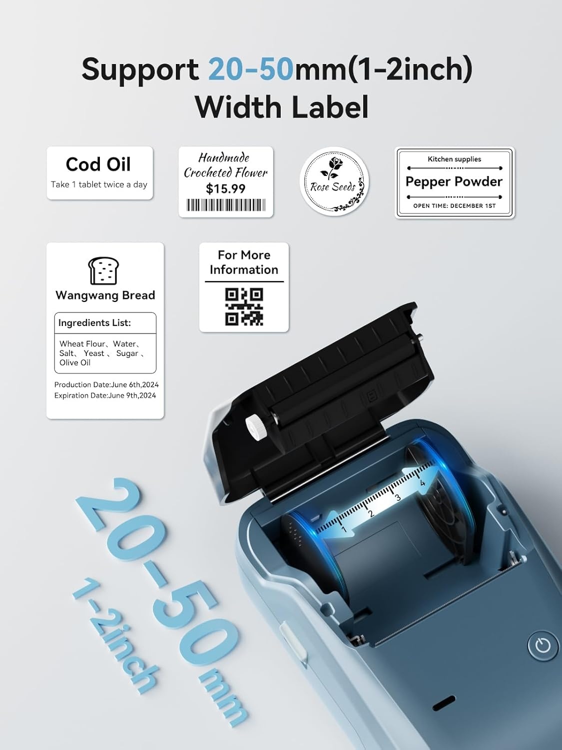 image:imageNIIMBOT B1 Label Maker Machine with 3 Tapes 50x30mm50x80mm 50x50mm Round Labels Bluetooth Thermal Label Printer for Small BusinessOfficeHomeSchool Blue 1 Printer3 Roll LabelBlue
