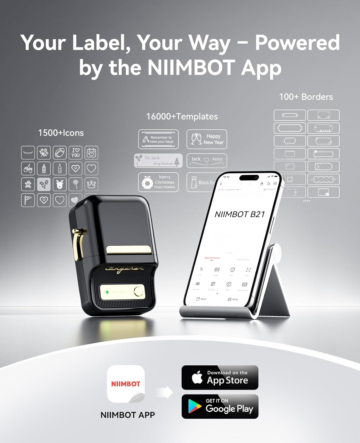 image:imageNIIMBOT B21 Label Maker 2 Inch Portable Thermal Label Printer Label Maker Machine with Tape Compatible with Android iOS amp PCLabeling for Home Storage Office and Small BusinessOffWhiteBlack