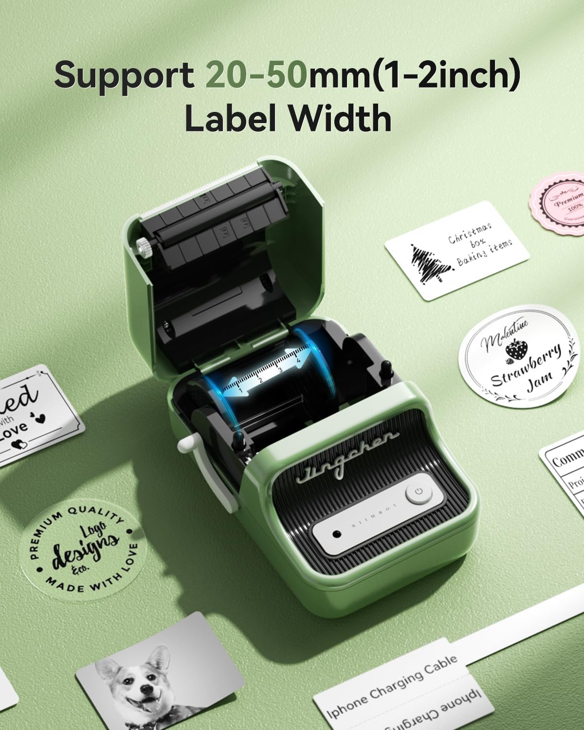 image:imageNIIMBOT B21 Label Maker 2 Inch Portable Thermal Label Printer Label Maker Machine with Tape Compatible with Android iOS amp PCLabeling for Home Storage Office and Small BusinessOffWhiteGreen