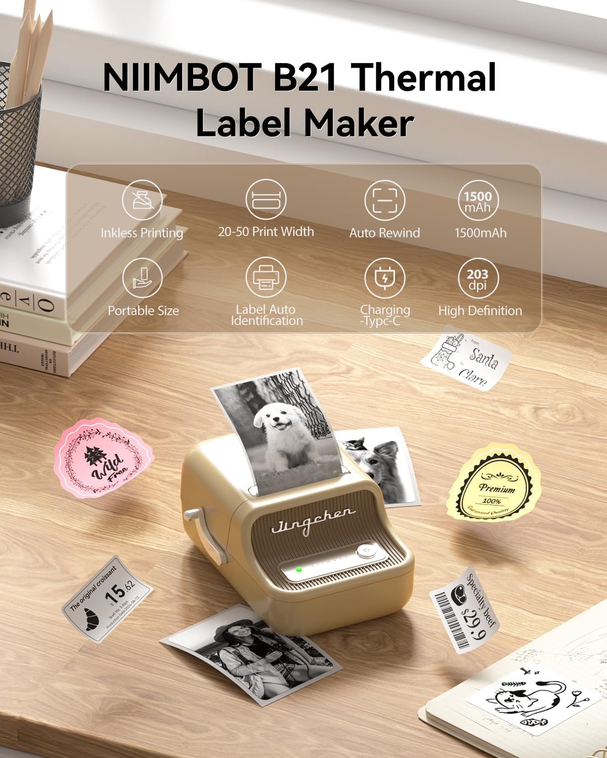 image:imageNIIMBOT B21 Label Maker 2 Inch Portable Thermal Label Printer Label Maker Machine with Tape Compatible with Android iOS amp PCLabeling for Home Storage Office and Small BusinessOffWhiteOffwhite