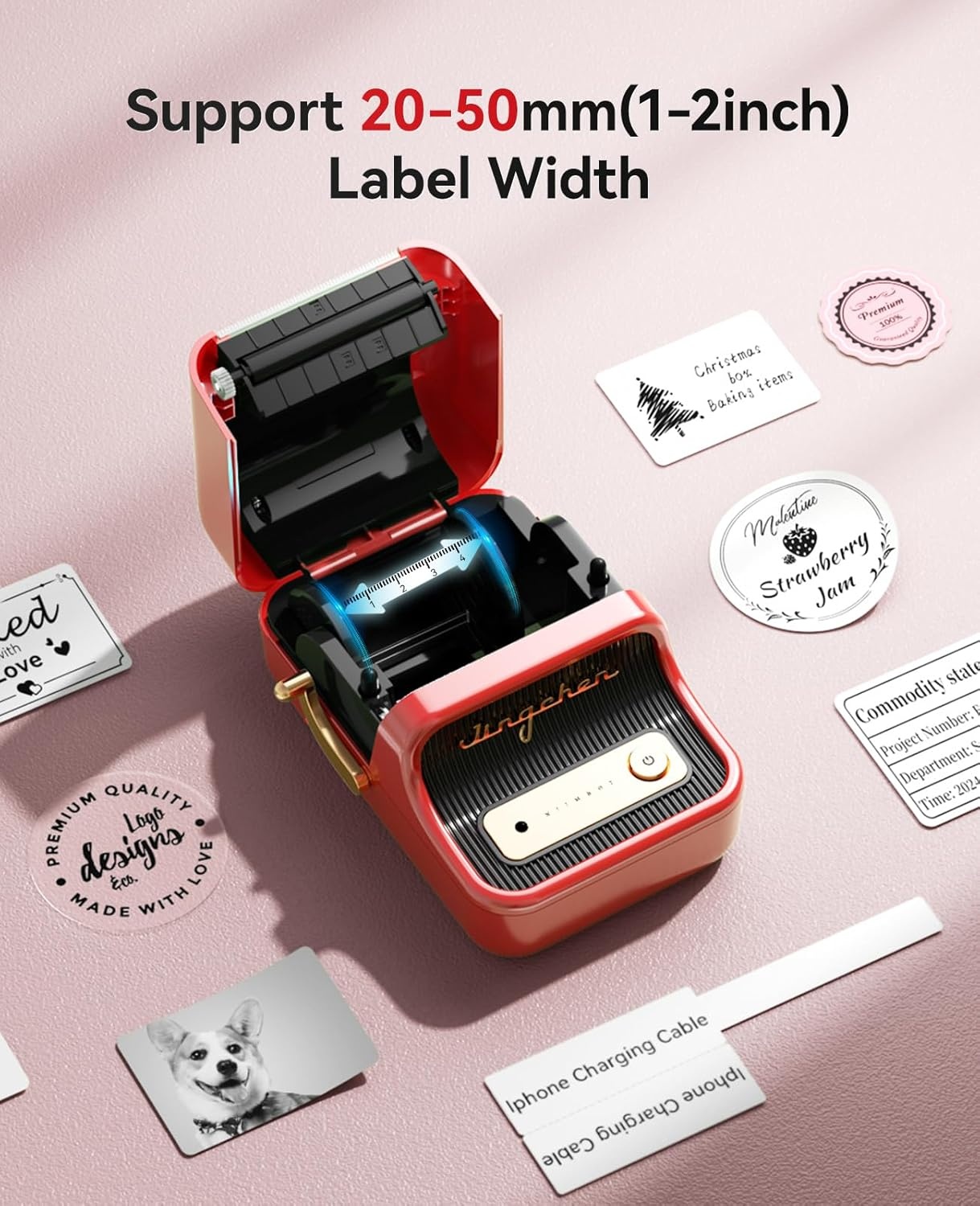 image:imageNIIMBOT B21 Label Maker 2 Inch Portable Thermal Label Printer Label Maker Machine with Tape Compatible with Android iOS amp PCLabeling for Home Storage Office and Small BusinessOffWhiteRed