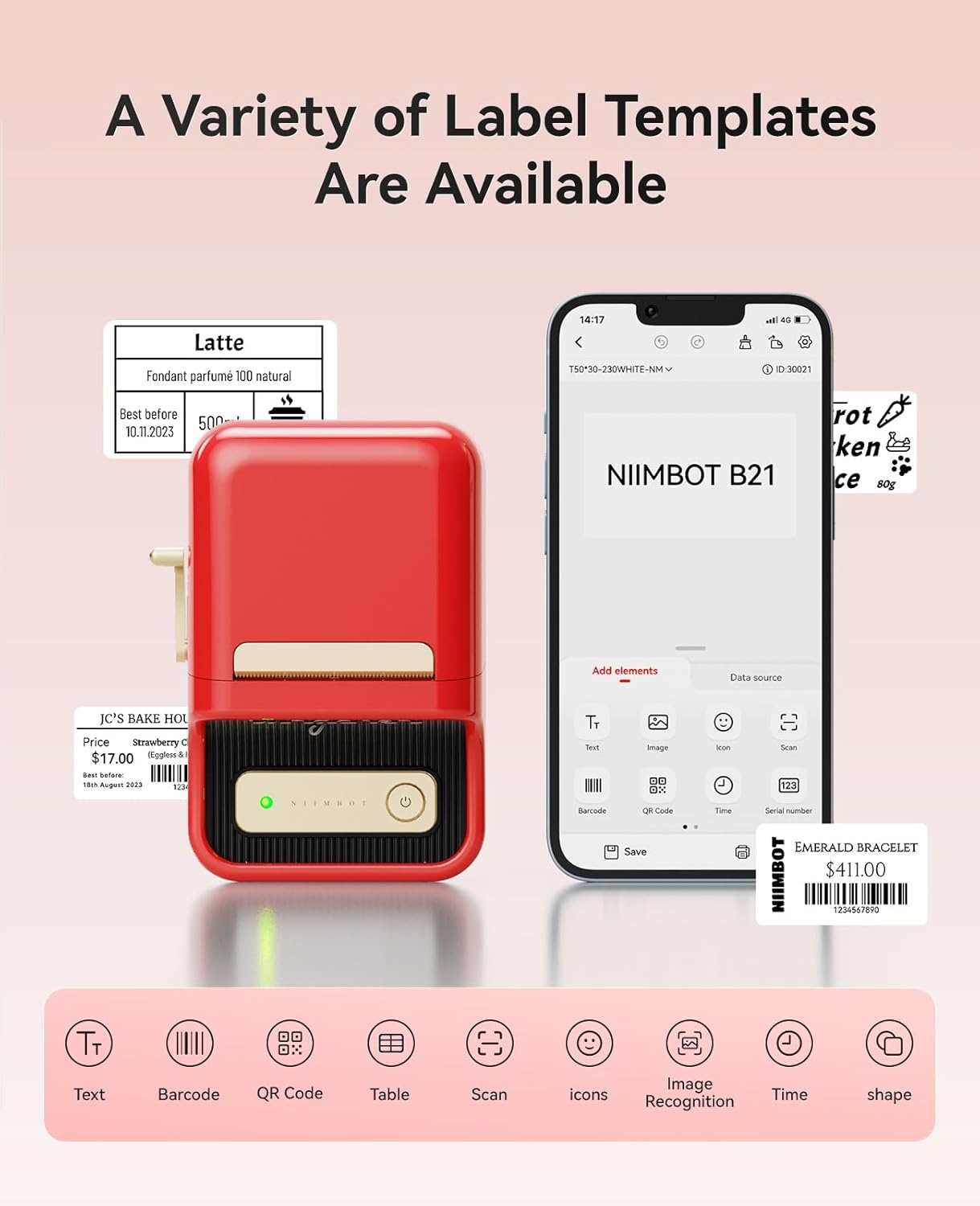 image:imageNIIMBOT B21 Label Maker 2 Inch Portable Thermal Label Printer Label Maker Machine with Tape Compatible with Android iOS amp PCLabeling for Home Storage Office and Small BusinessOffWhiteRed