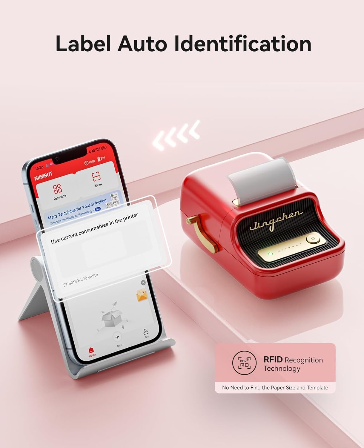 image:imageNIIMBOT B21 Label Maker 2 Inch Portable Thermal Label Printer Label Maker Machine with Tape Compatible with Android iOS amp PCLabeling for Home Storage Office and Small BusinessOffWhiteRed