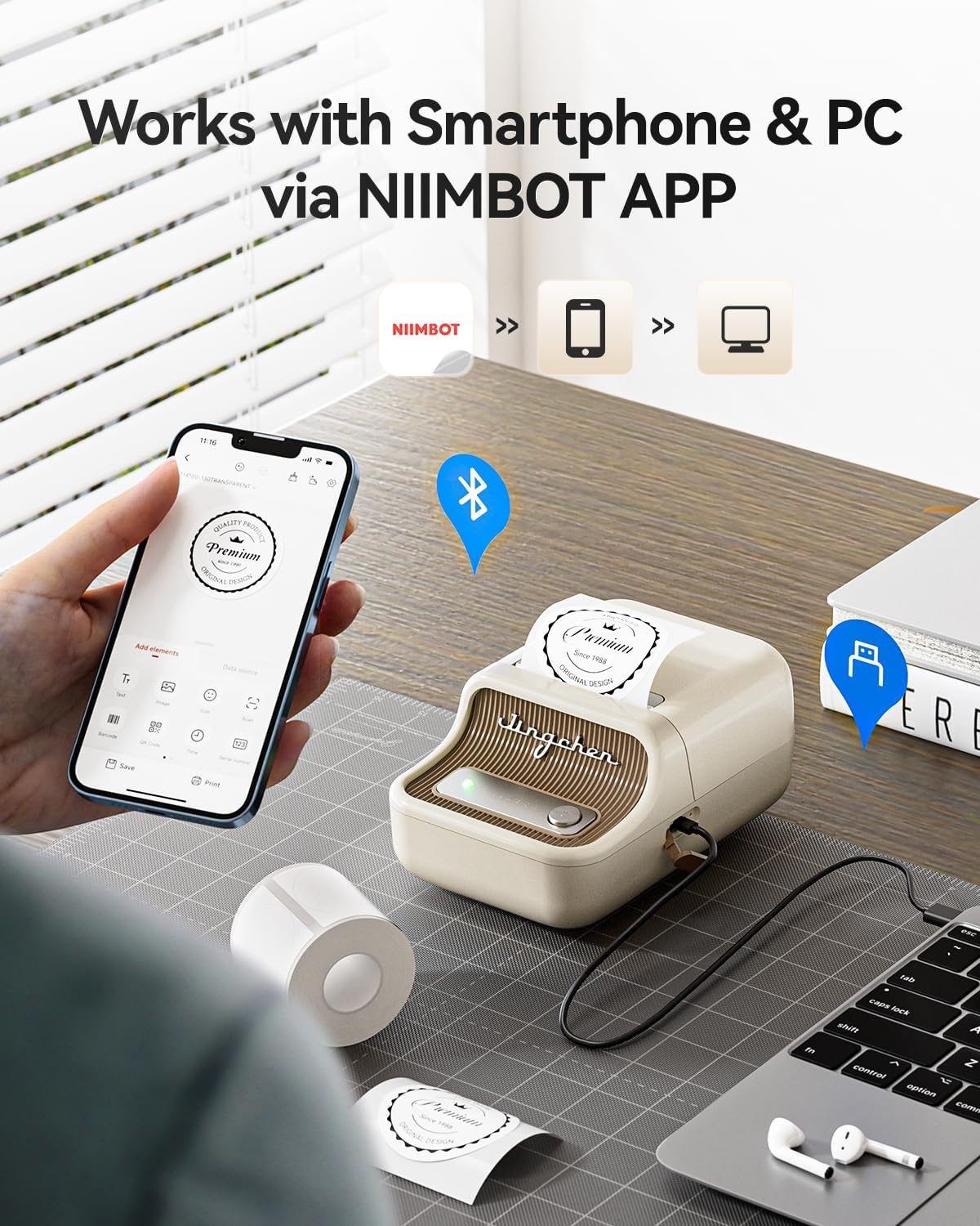 image:imageNIIMBOT B21 Label Maker 2 Inch Portable Thermal Label Printer Label Maker Machine with Tape Compatible with Android iOS amp PCLabeling for Home Storage Office and Small BusinessOffWhiteOffwhite