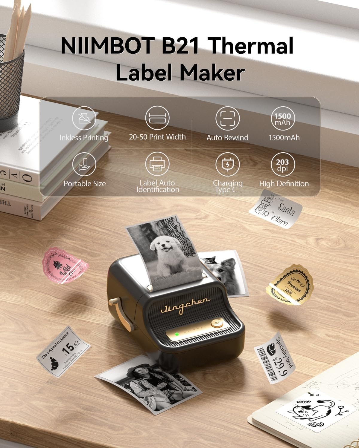 image:imageNIIMBOT B21 Label Maker 2 Inch Portable Thermal Label Printer Label Maker Machine with Tape Compatible with Android iOS amp PCLabeling for Home Storage Office and Small BusinessOffWhiteBlack