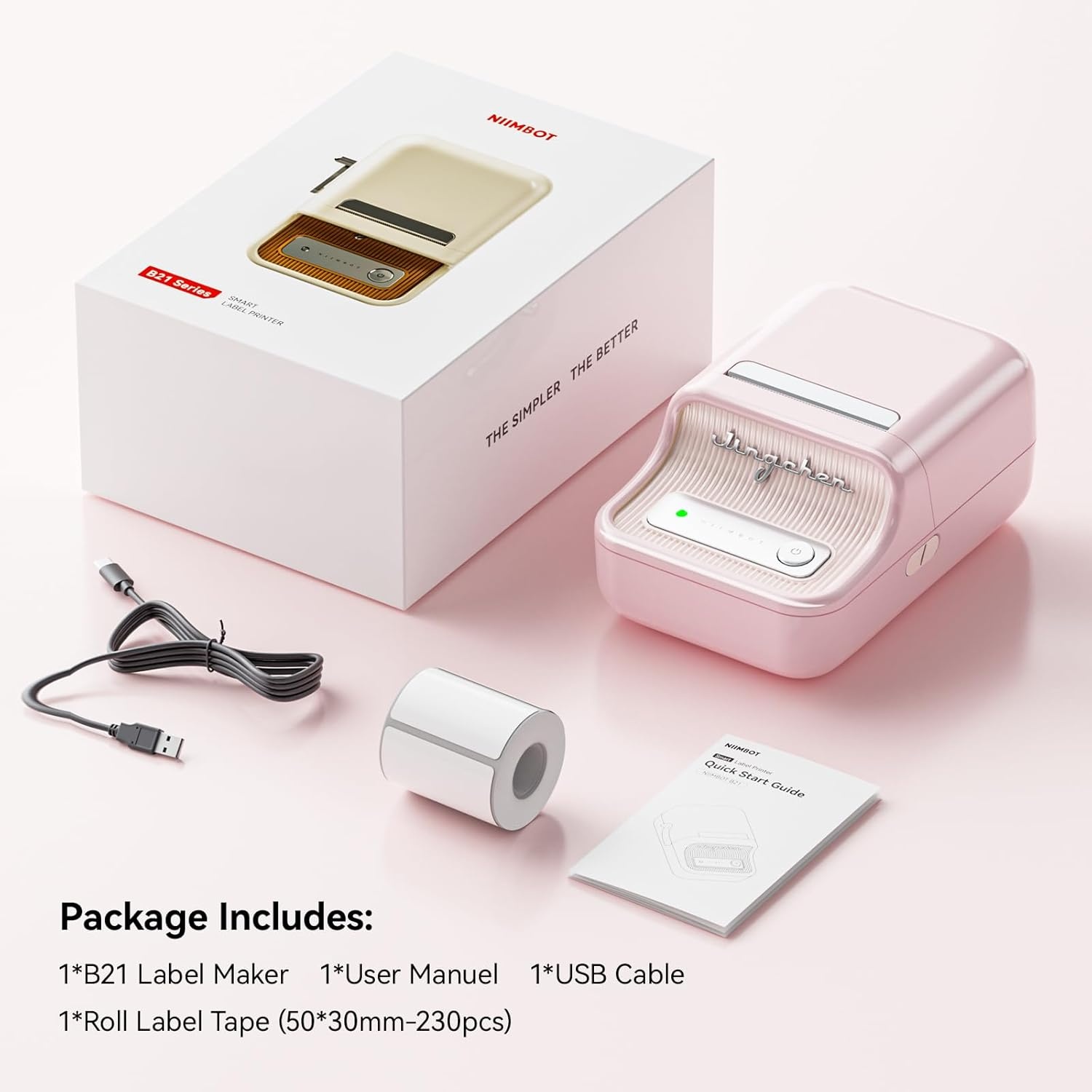 image:imageNIIMBOT B21 Label Maker Inkless Bluetooth Label Printer 2 Inch Portable Thermal Sticker Machine for Small BusinessMarson Jar Logo Clothing Mailing Candles amp Jewelry Ideal for Gifting PinkPink