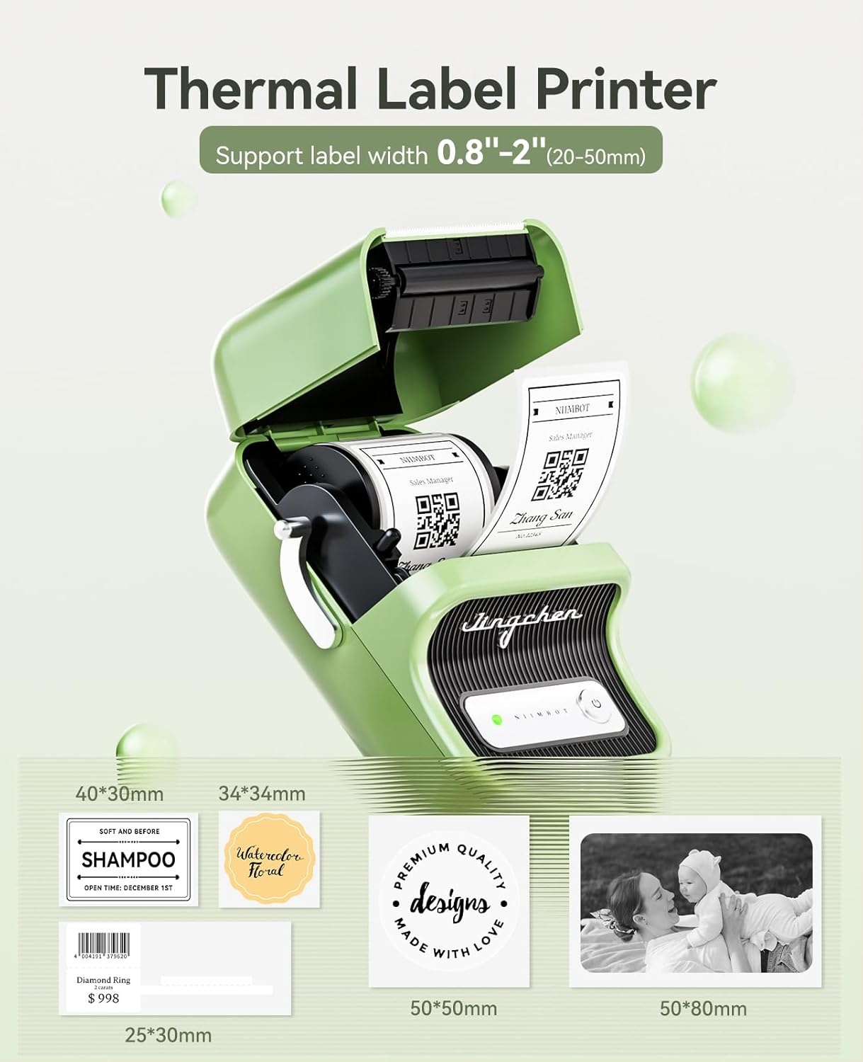 image:imageNIIMBOT B21 Label Maker Inkless Bluetooth Label Printer 2 Inch Portable Thermal Sticker Machine for Small BusinessMarson Jar Logo Clothing Mailing Candles amp Jewelry Ideal for Gifting PinkGreen
