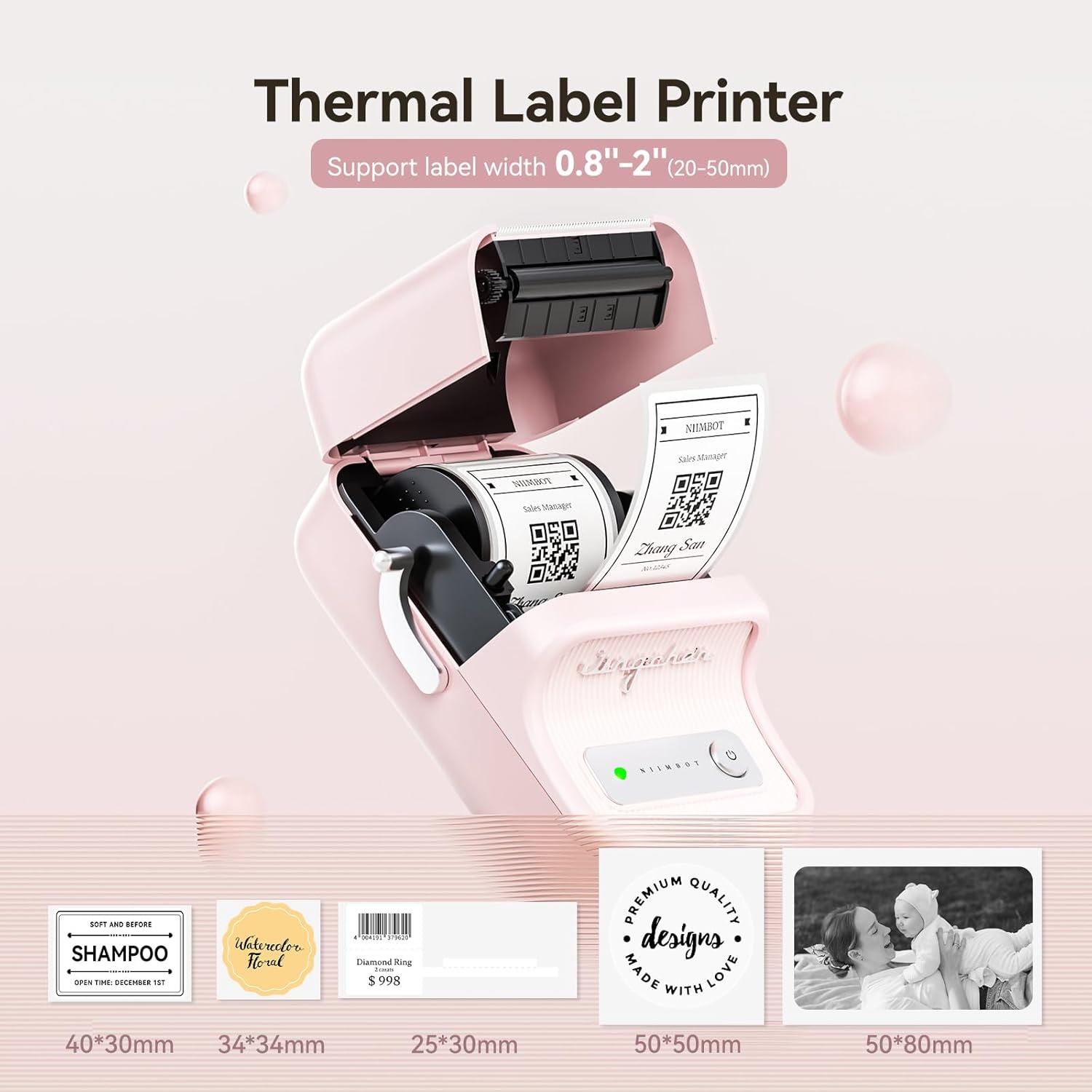image:imageNIIMBOT B21 Label Maker Inkless Bluetooth Label Printer 2 Inch Portable Thermal Sticker Machine for Small BusinessMarson Jar Logo Clothing Mailing Candles amp Jewelry Ideal for Gifting PinkPink