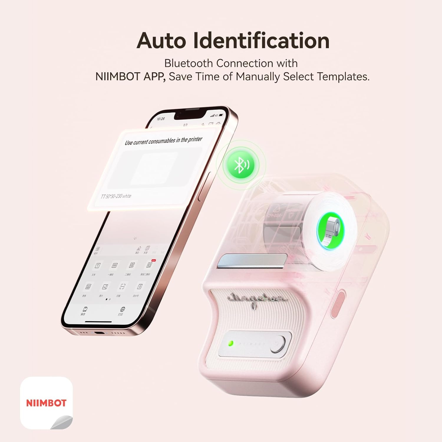 image:imageNIIMBOT B21 Label Maker Inkless Bluetooth Label Printer 2 Inch Portable Thermal Sticker Machine for Small BusinessMarson Jar Logo Clothing Mailing Candles amp Jewelry Ideal for Gifting PinkPink