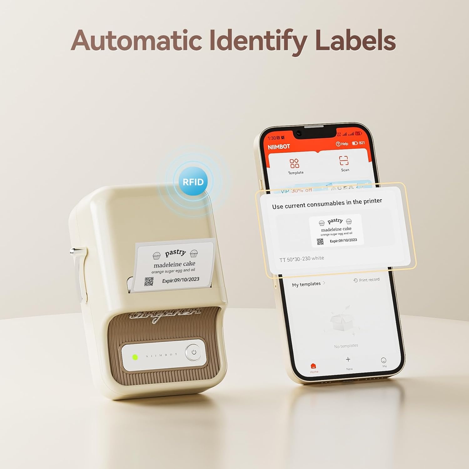 image:imageNIIMBOT B21 Label Maker Machine with Tape 2 Inch Portable Sticker Printer Thermal Labeler for Gift Jar Candle Address Labels for Home Office Business Organization Supports Mobile amp PC GreenWhite