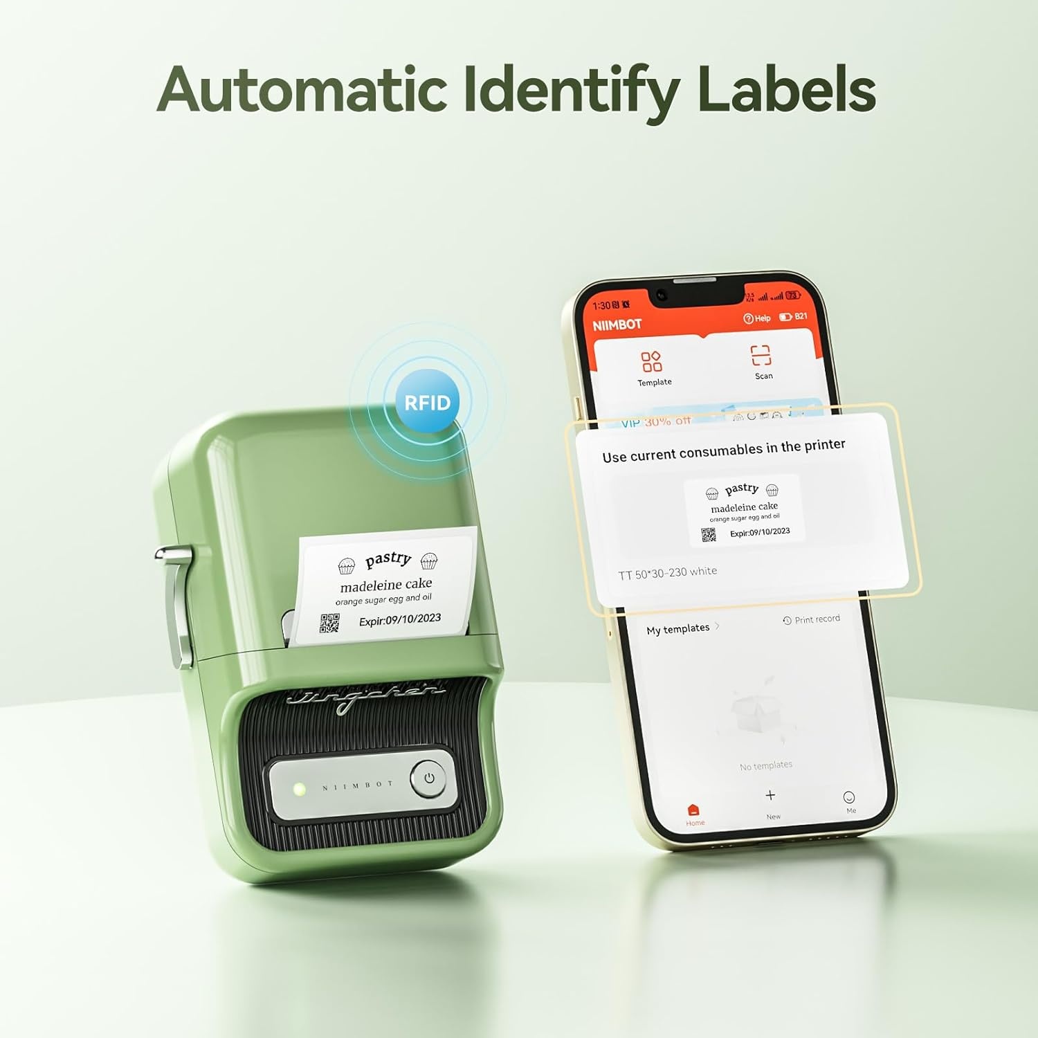 image:imageNIIMBOT B21 Label Maker Machine with Tape 2 Inch Portable Sticker Printer Thermal Labeler for Gift Jar Candle Address Labels for Home Office Business Organization Supports Mobile amp PC GreenGreen