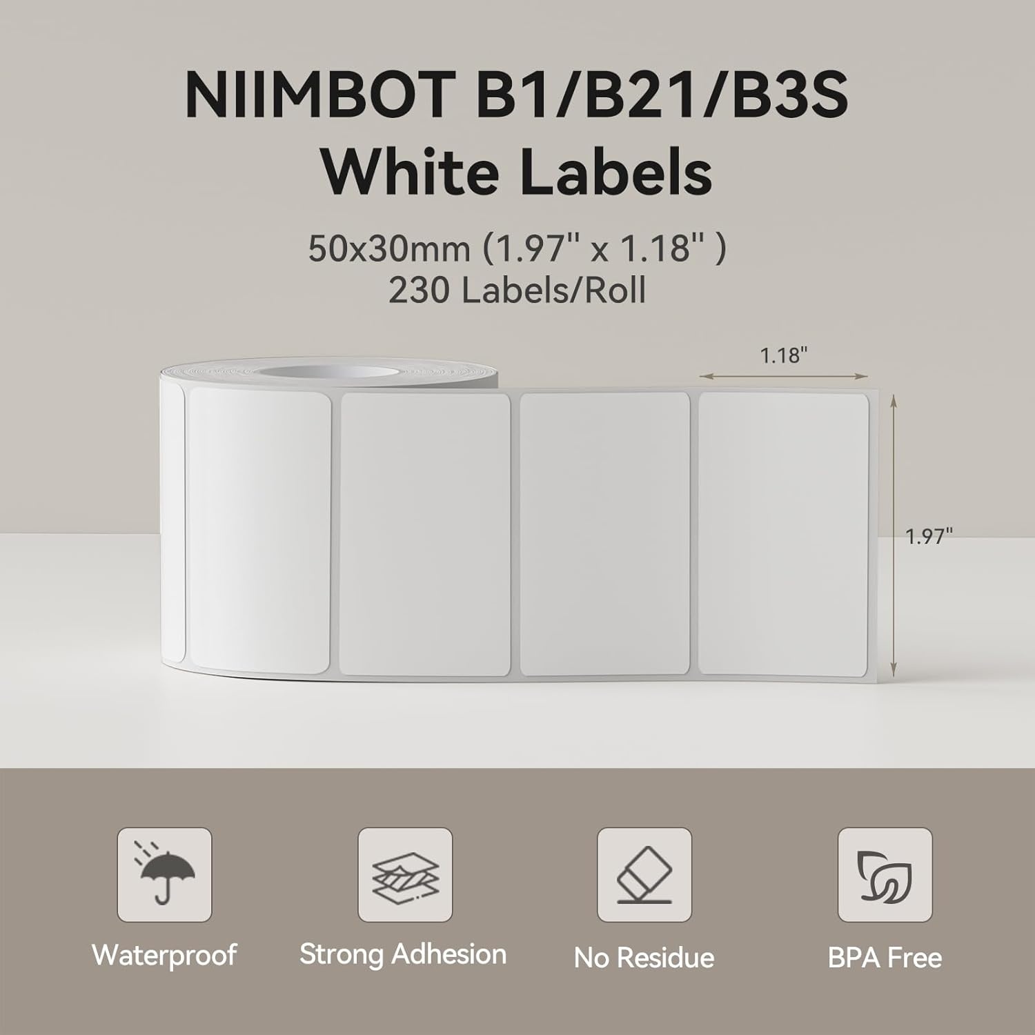 image:imageNIIMBOT Clear Label Tape for B1B21B3S 157 X 118 40x30mm 230 LabelsRoll Thermal Label Sticker for Mason JarSpiceBarcodeQR CodeAddressSmall BusinessWhite