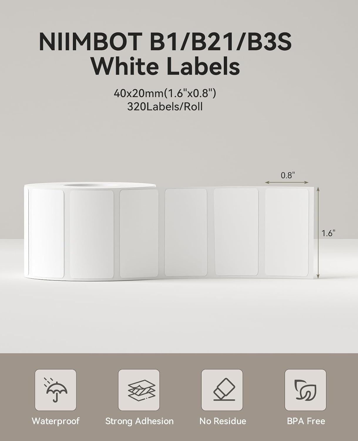 image:imageNIIMBOT Clear Label Tape for B1B21B3S 157 X 118 40x30mm 230 LabelsRoll Thermal Label Sticker for Mason JarSpiceBarcodeQR CodeAddressSmall BusinessWhite