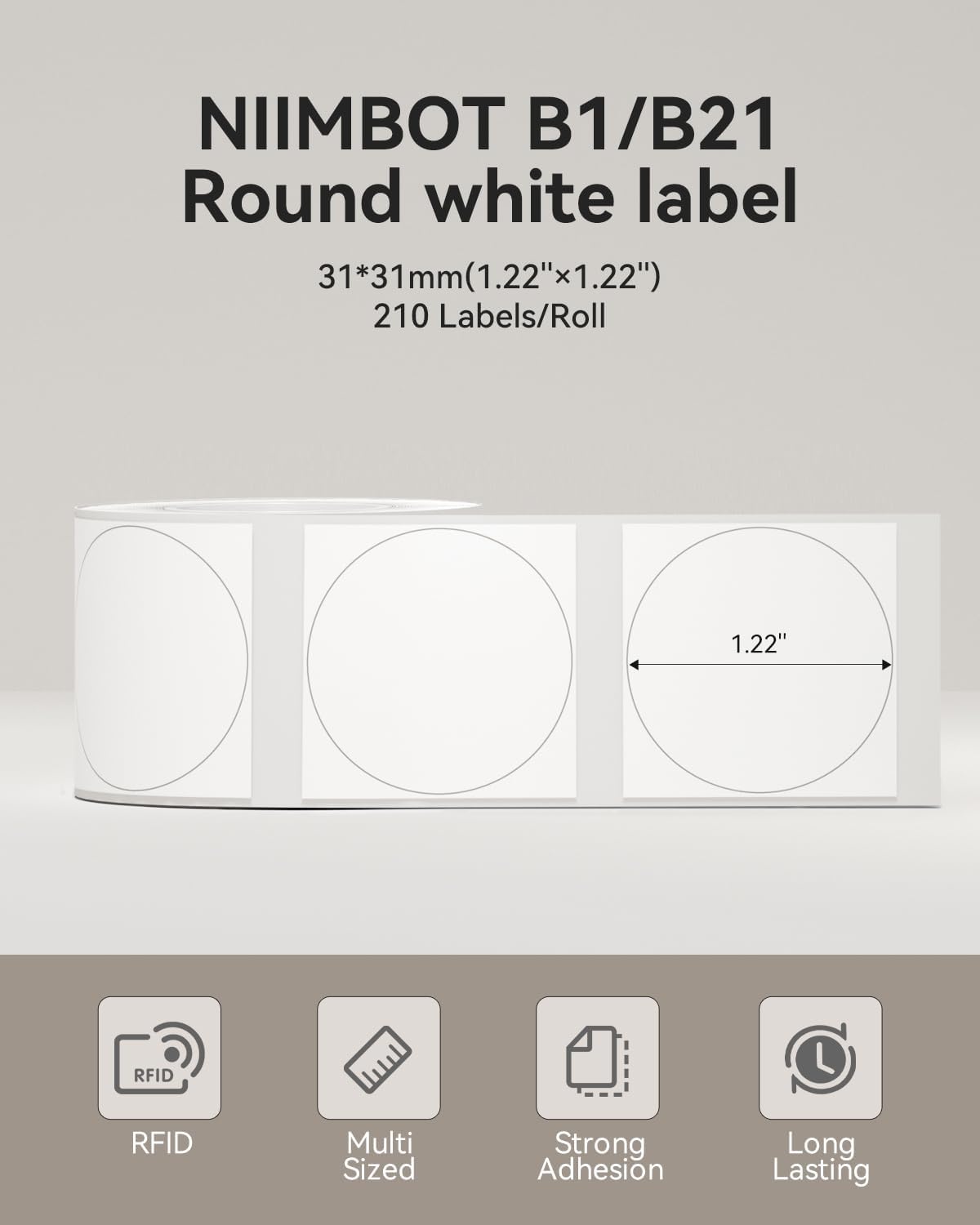 image:imageNIIMBOT Clear Label Tape for B1B21B3S 157 X 118 40x30mm 230 LabelsRoll Thermal Label Sticker for Mason JarSpiceBarcodeQR CodeAddressSmall BusinessWhite
