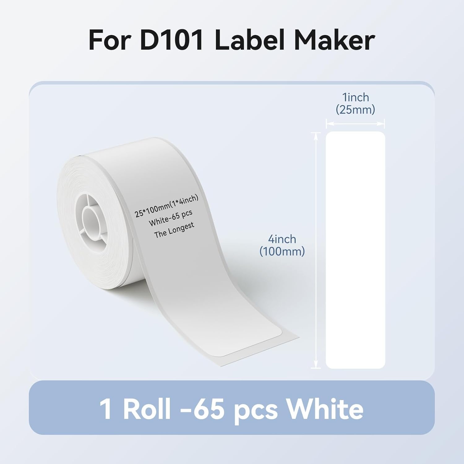 image:imageNIIMBOT D101 Label Maker Tape SelfAdhesive Labeling Tape Replacement 098 X 394 25 X 100mm Thermal Label Paper for Home Kitchen 65 LabelsRoll White25100
