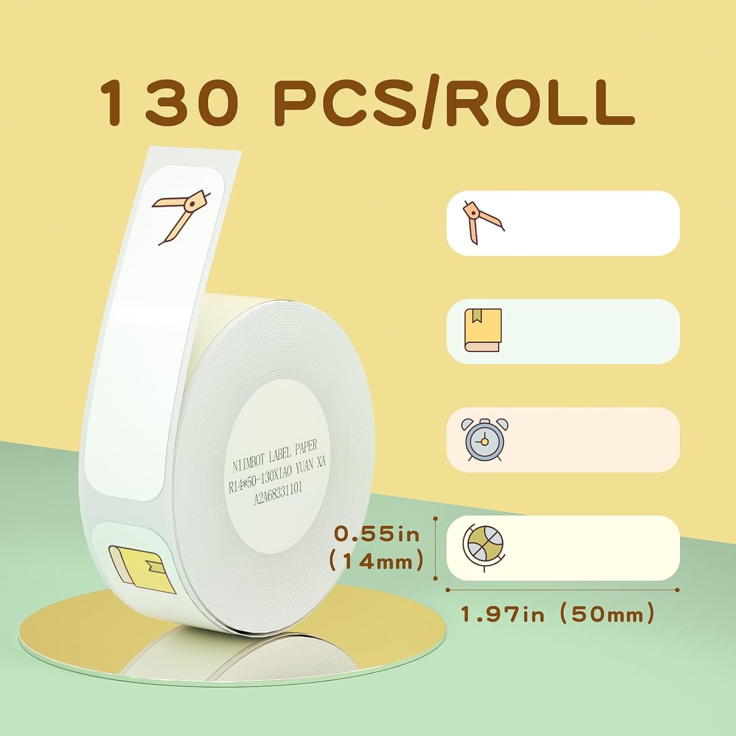 image:imageNIIMBOT D11 Label Maker Tape D110 130 LabelsRoll White 14 X 50mm Thermal Label Tape for School Household Office MultipurposeSchool
