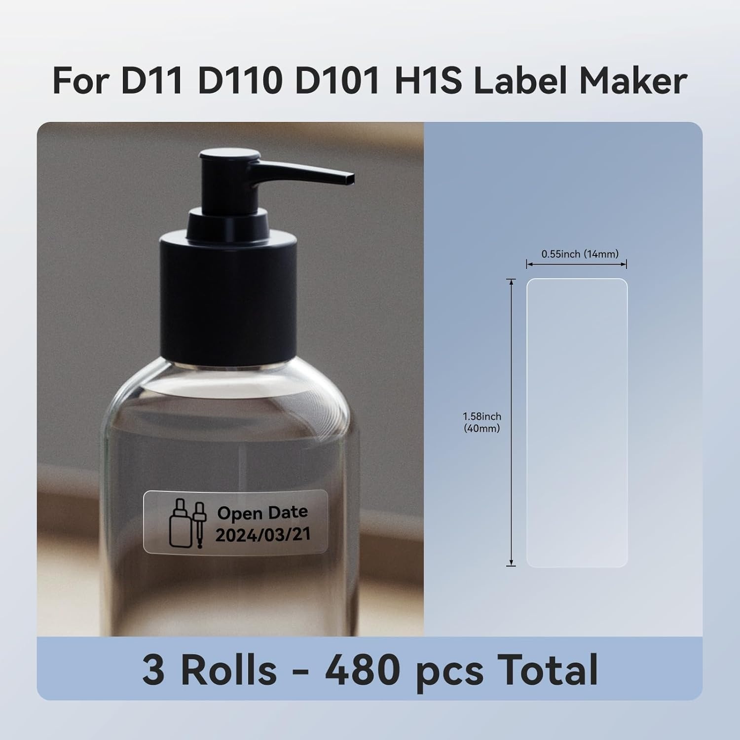 image:imageNIIMBOT D11 Label Tape D110 Label Maker Papers 3Rolls Cable Labels SelfAdhesive Labeling Tape 047 X 429 12 X 109mm Cable Label Refills for Home Office Circuit Box 195 Labels3Rolls White1440clear