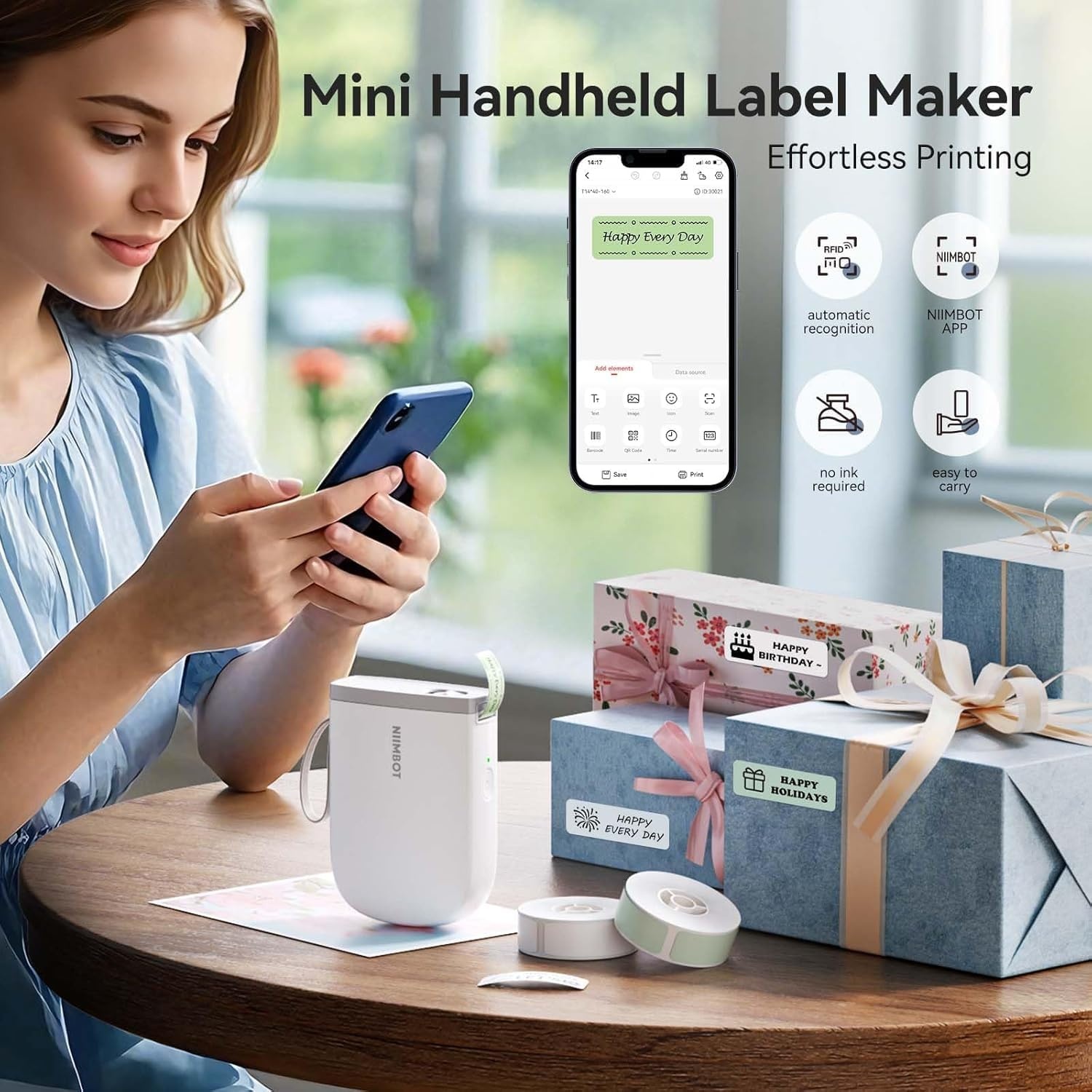 image:imageNIIMBOT D11 New Version Label Maker Machine with Tape300DPI Bluetooth Label Printer Portable Thermal PrinterSticker Maker for Organizing Home Office SchoolWhiteWhite
