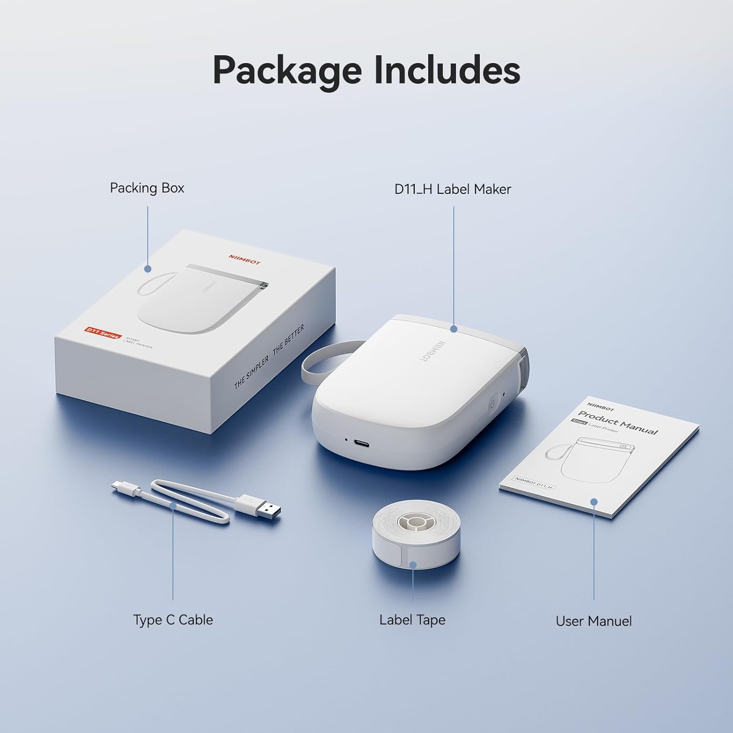 image:imageNIIMBOT D11 New Version Label Maker Machine with Tape300DPI Bluetooth Label Printer Portable Thermal PrinterSticker Maker for Organizing Home Office SchoolWhiteBlue
