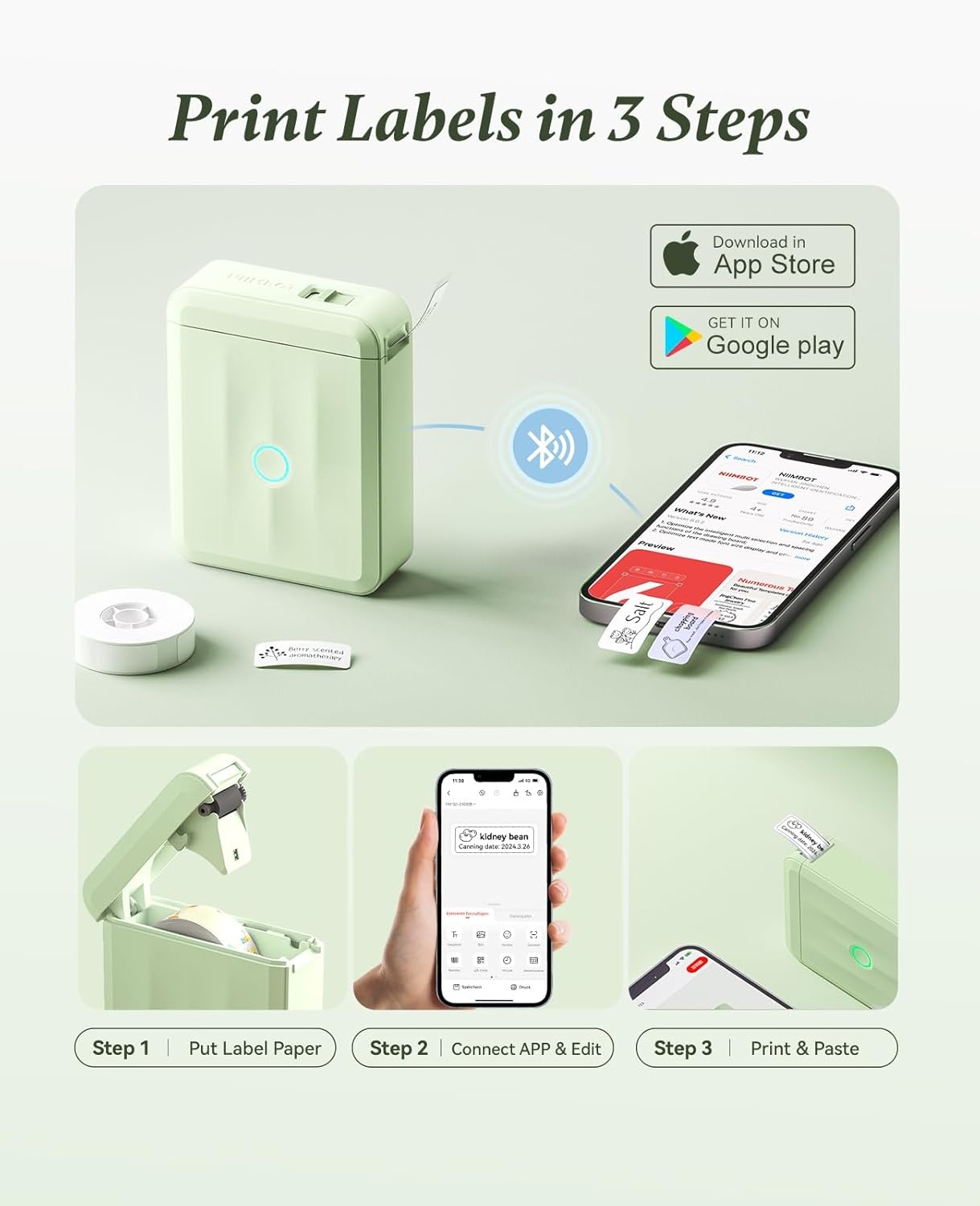 image:imageNIIMBOT D110 Label Maker Machine Bluetooth Thermal Label Printer for School Home Office Organization Mini Thermal Printer Label Maker with 1 Label Tape BlueGreen