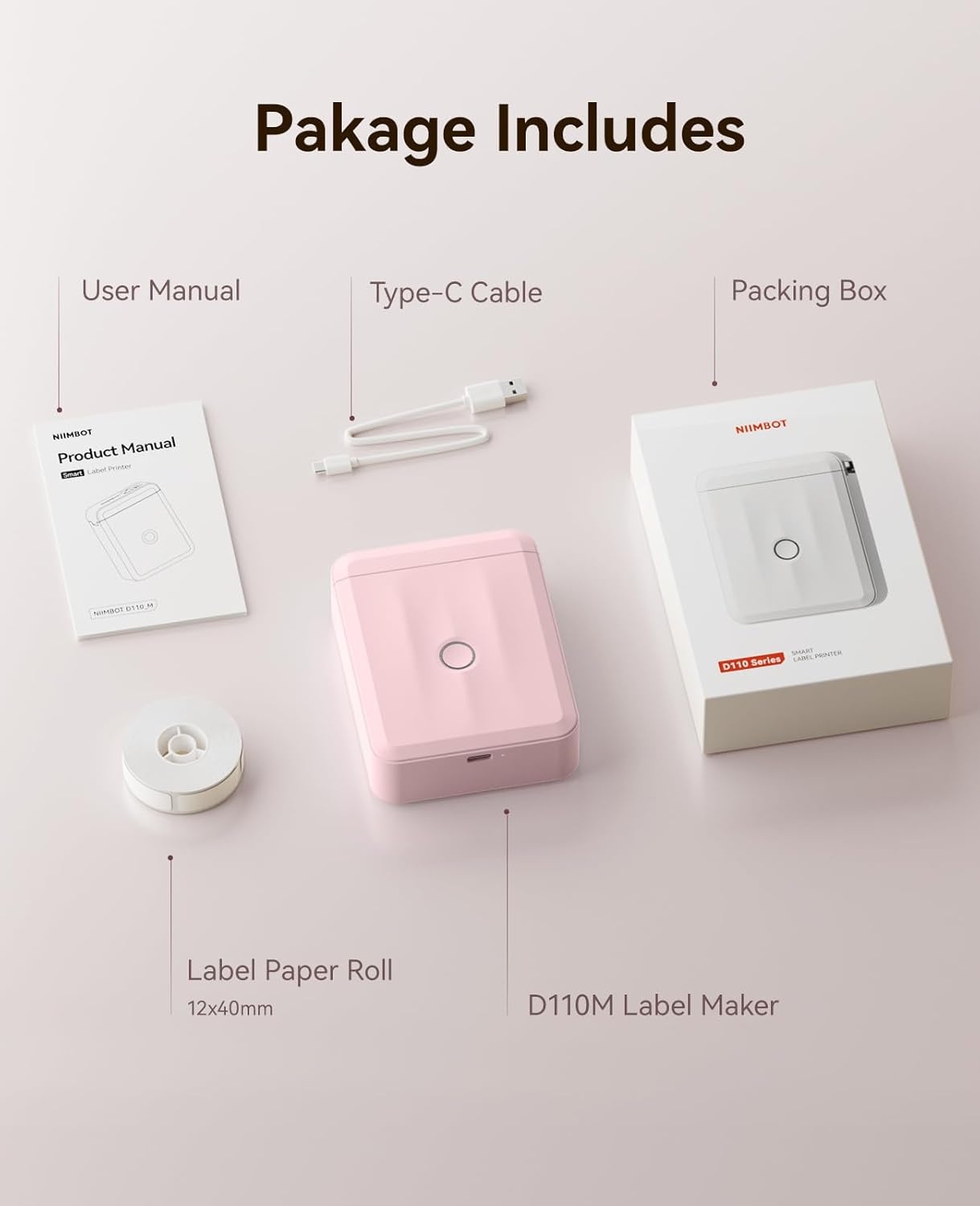 image:imageNIIMBOT D110 Label Maker Machine Bluetooth Thermal Label Printer for School Home Office Organization Mini Thermal Printer Label Maker with 1 Label Tape BluePink
