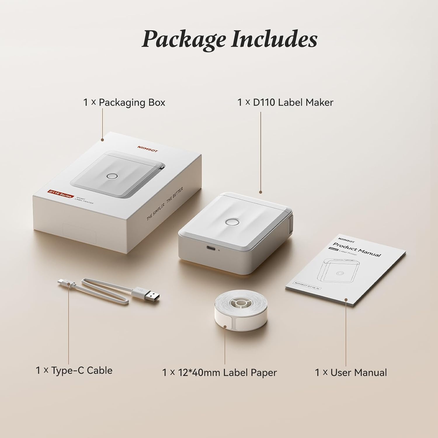 image:imageNIIMBOT D110 Label Maker Machine Bluetooth Thermal Label Printer for School Home Office Organization Mini Thermal Printer Label Maker with 3 Label Tapes WhiteWhite