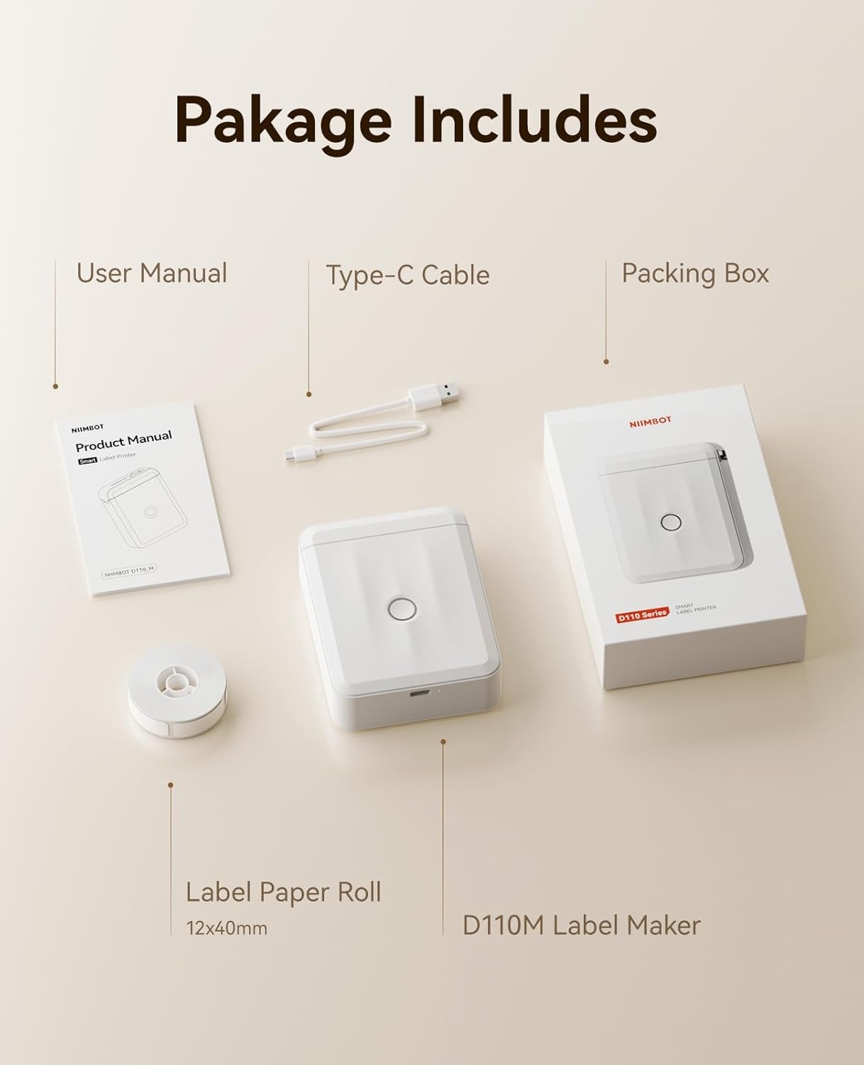 image:imageNIIMBOT D110 Label Maker Machine Bluetooth Thermal Label Printer for School Home Office Organization Mini Thermal Printer Label Maker with 3 Label Tapes WhiteWhite