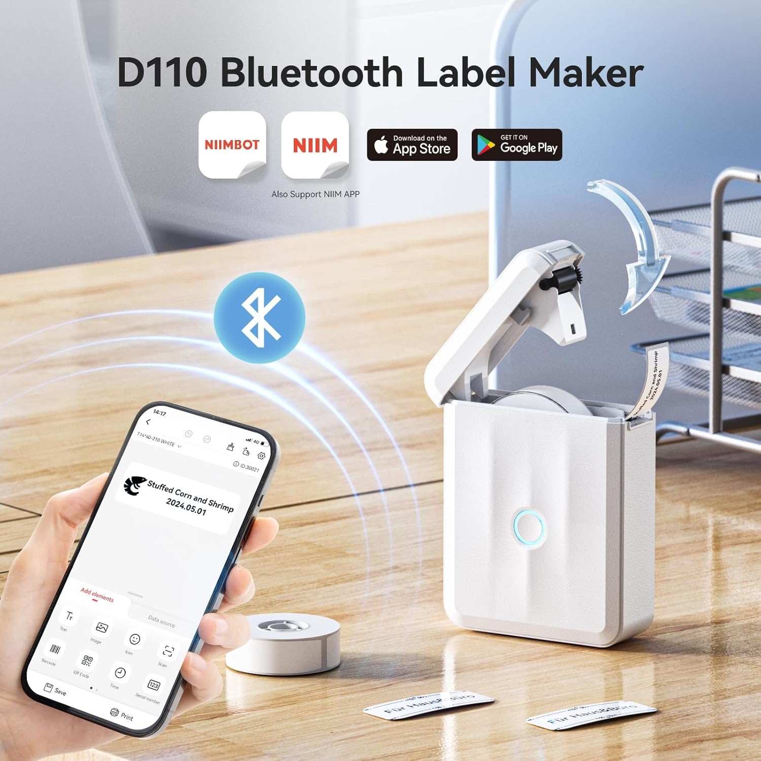 image:imageNIIMBOT D110 New Version Label Maker Machine with Tape Handheld Bluetooth Label Printer Mini Thermal Printer Sticker Maker for Organizing Home Kitchen SchoolWhiteWhite