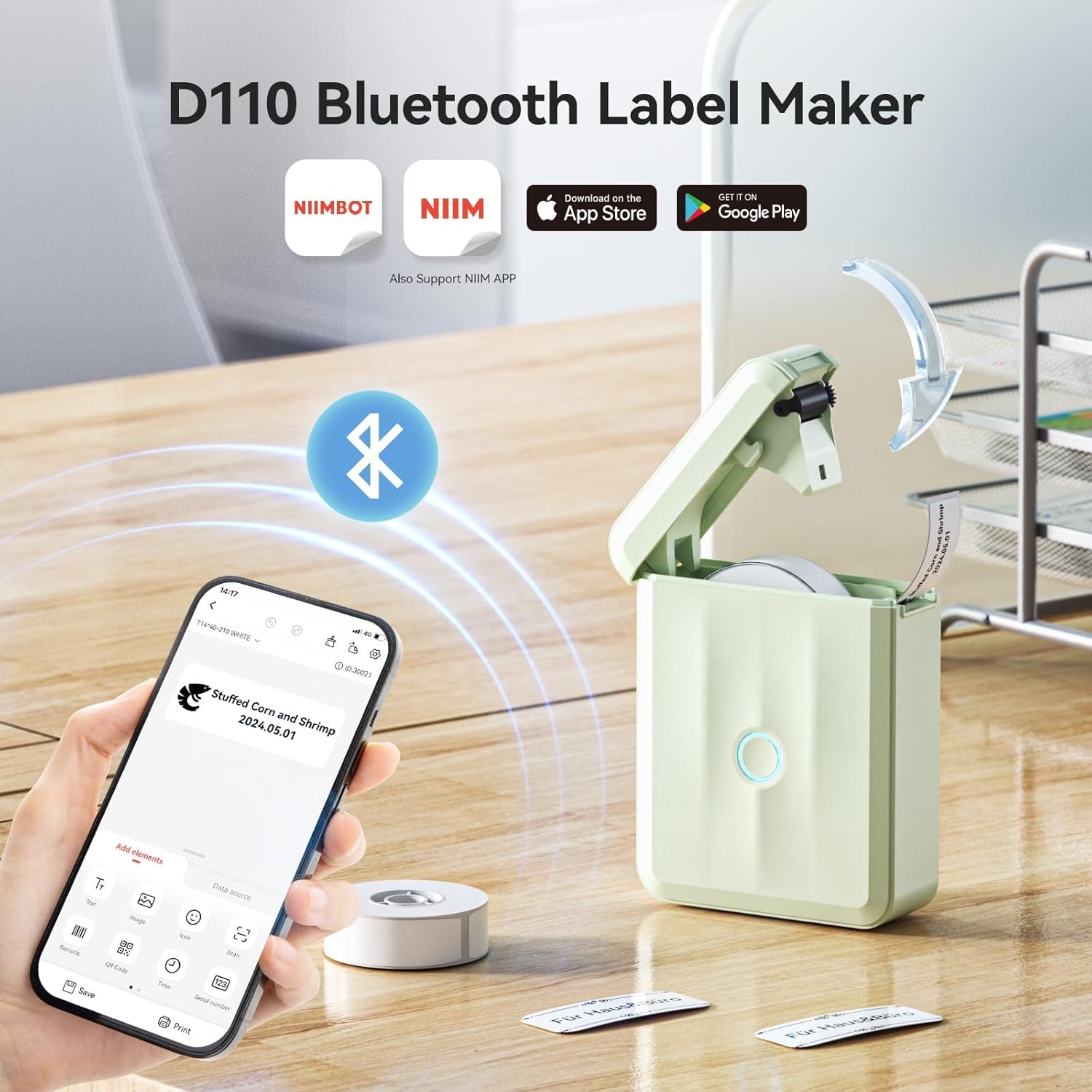 image:imageNIIMBOT D110 New Version Label Maker Machine with Tape Handheld Bluetooth Label Printer Mini Thermal Printer Sticker Maker for Organizing Home Kitchen SchoolWhiteGreen