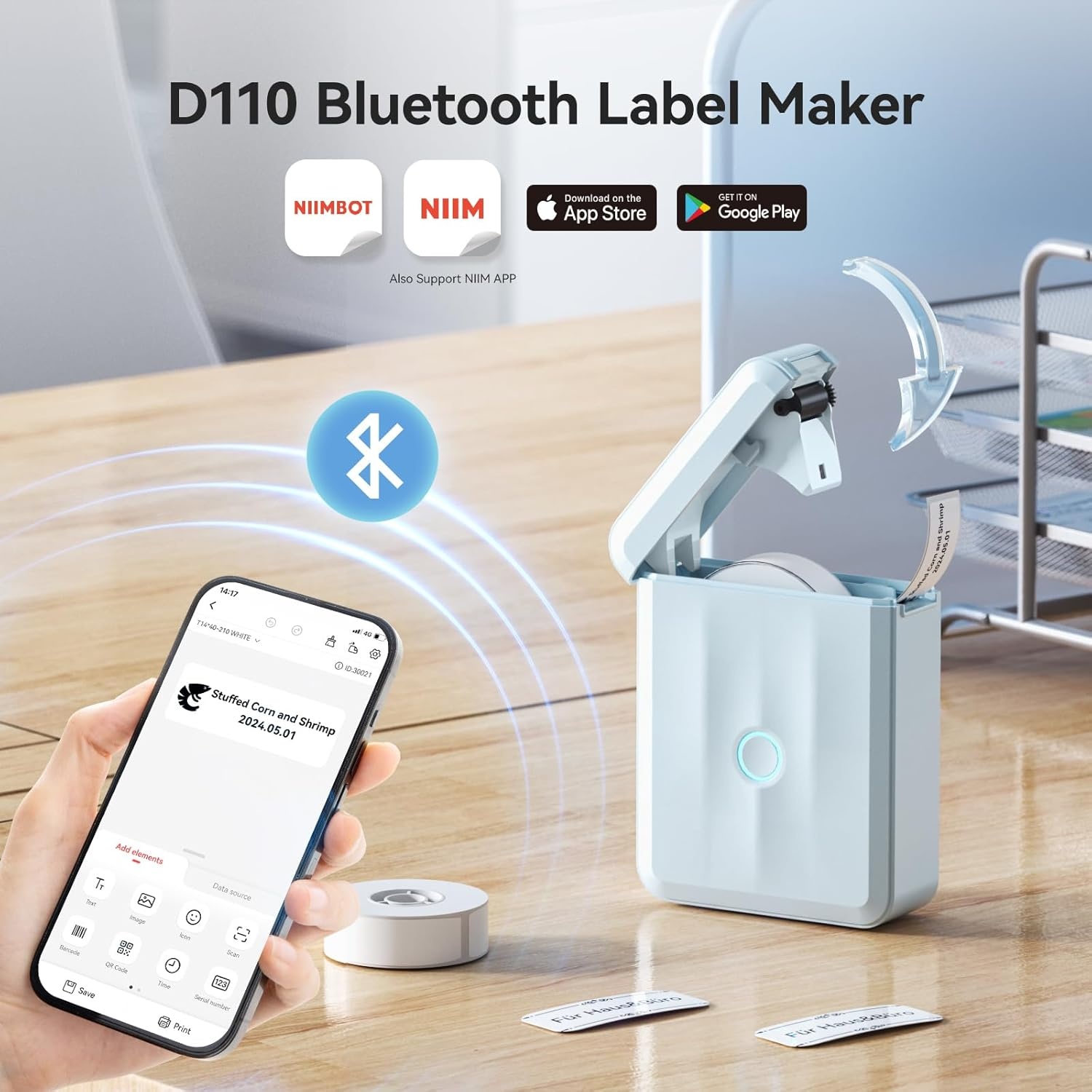 image:imageNIIMBOT D110 New Version Label Maker Machine with Tape Handheld Bluetooth Label Printer Mini Thermal Printer Sticker Maker for Organizing Home Kitchen SchoolWhiteBlue