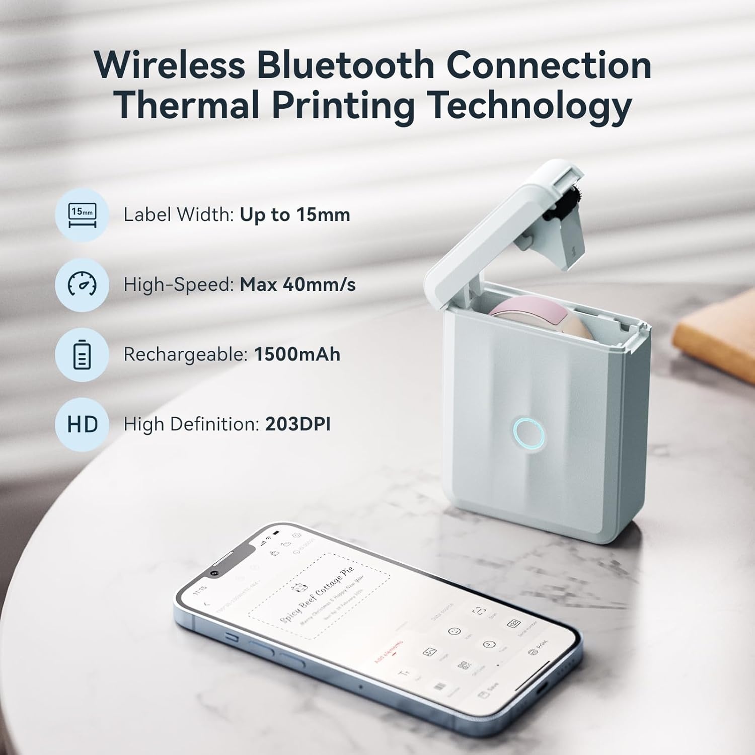 image:imageNIIMBOT D110 Upgraded Version Mini Label Maker Machine with Tape Portable Bluetooth Thermal Printer Sticker Labeler with Multiple Templates for Office Organization Home Kitchen School WhiteBlue