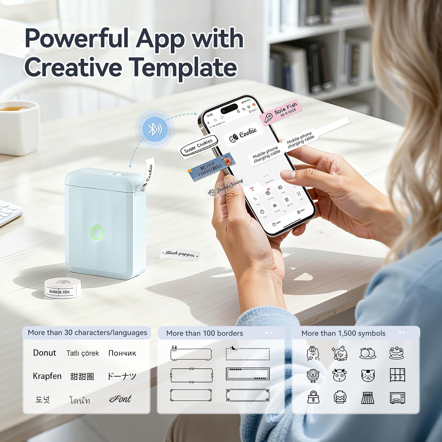 image:imageNIIMBOT D110 Upgraded Version Mini Label Maker Machine with Tape Portable Bluetooth Thermal Printer Sticker Labeler with Multiple Templates for Office Organization Home Kitchen School WhiteBlue