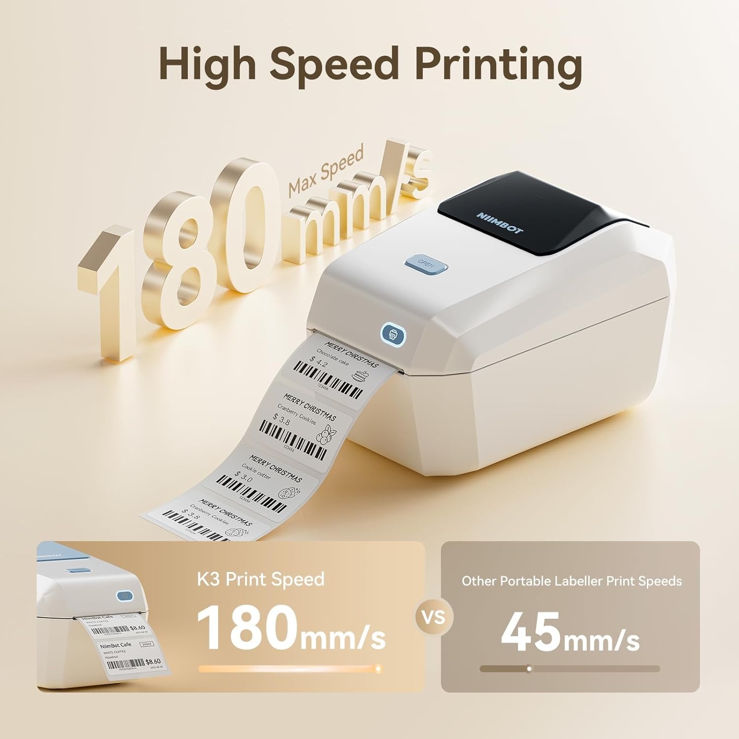 image:imageNIIMBOT K3 Label Printer 3 Inch Desktop Label Maker with HighSpeed Bluetooth and USB Connection Support Smartphone amp PC Thermal Label Maker for Small Business and Home OfficeWhite