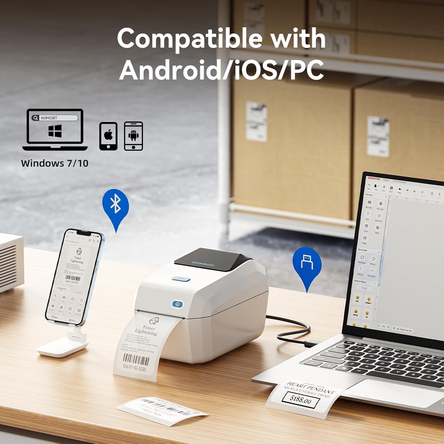 image:imageNIIMBOT K3 Label Printer 3 Inch Desktop Label Maker with HighSpeed Bluetooth and USB Connection Support Smartphone amp PC Thermal Label Maker for Small Business and Home OfficeWhite