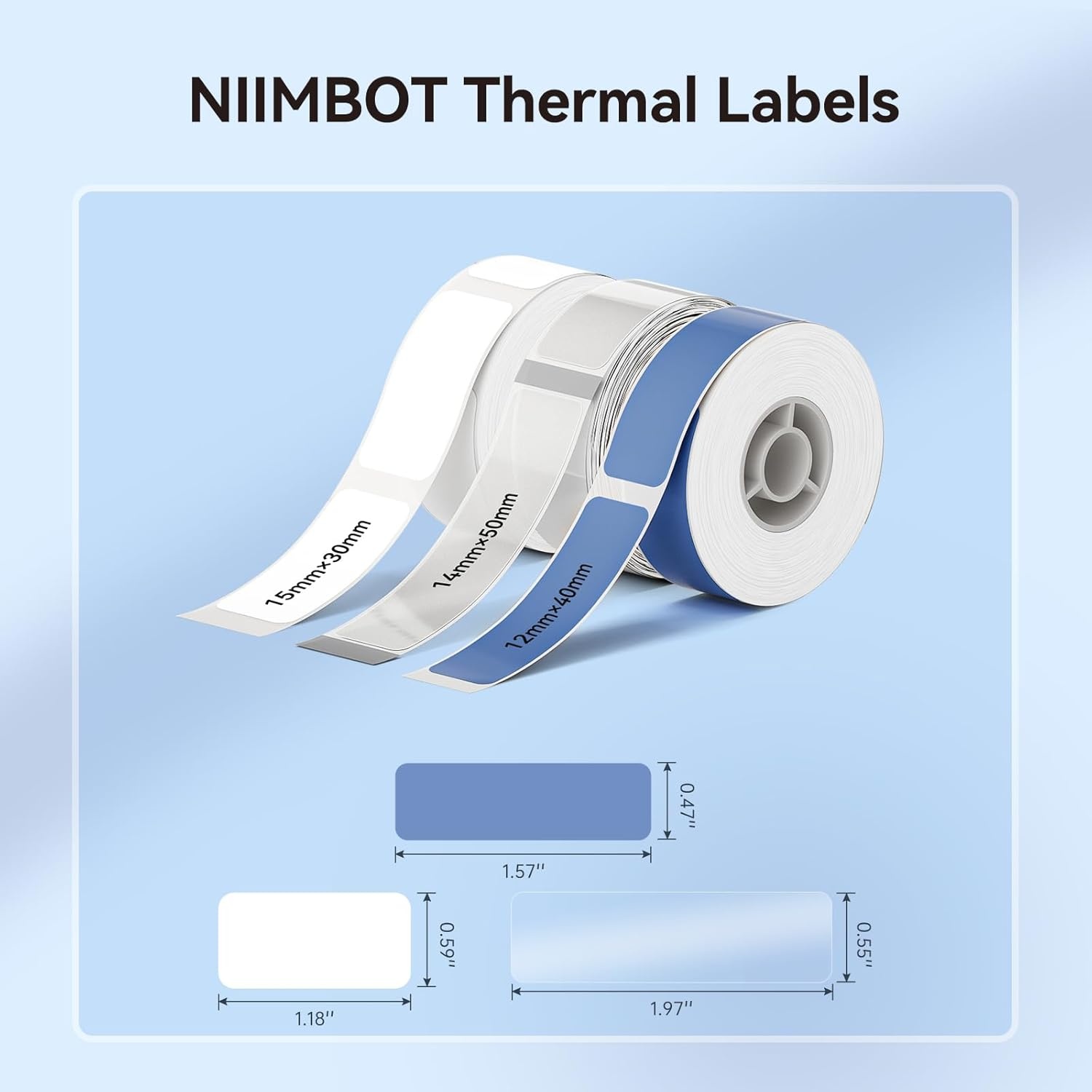image:imageNIIMBOT Label Maker Tape for D11D110D101 Label Maker 12 x 40 mm 047 x 157 for Home Office Labeling Tape Replacement PinkMix 3whiteTransparentBlue