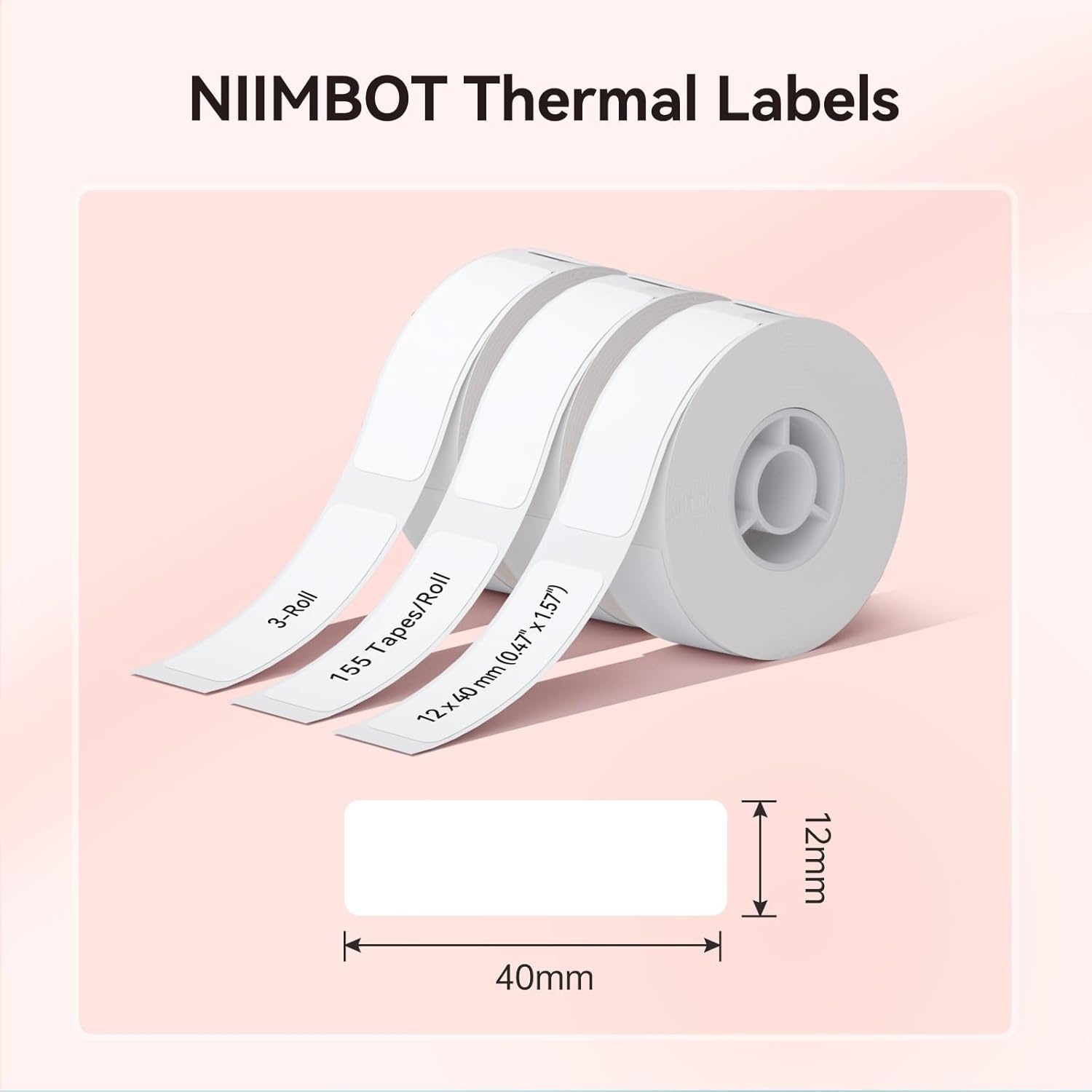 image:imageNIIMBOT Label Maker Tape for D11D110D101 Label Maker 12 x 40 mm 047 x 157 for Home Office Labeling Tape Replacement PinkWhite