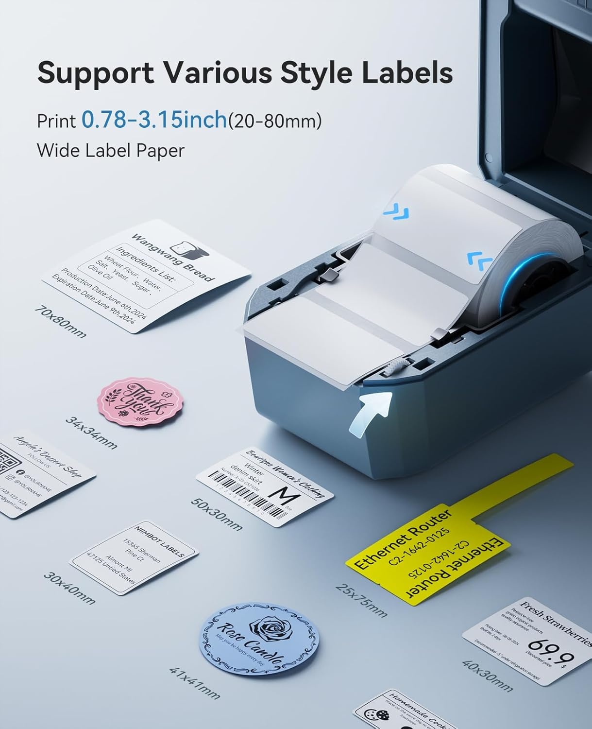 image:imageNIIMBOT Label Maker for Sticker Labels K3 Label Printer Can Print Width 315 Inch Label Paper for Small Business and Home Office Compatible with PC 7 Androidamp3 iOS Blue