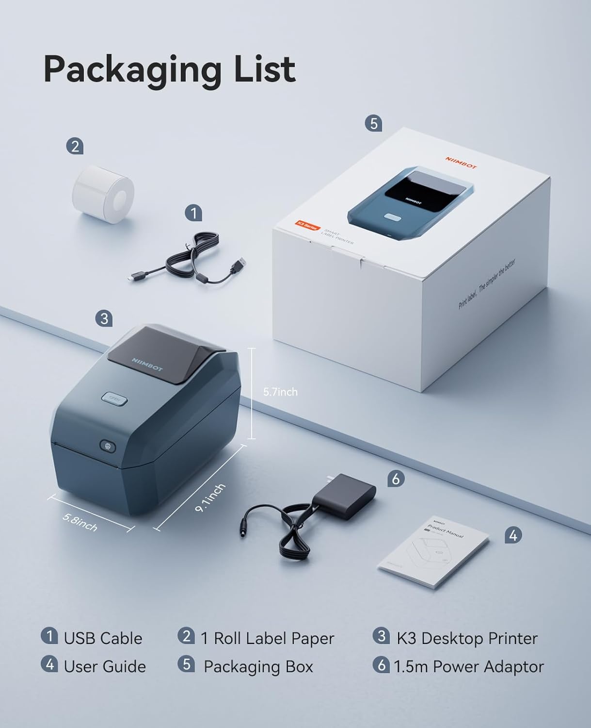 image:imageNIIMBOT Label Maker for Sticker Labels K3 Label Printer Can Print Width 315 Inch Label Paper for Small Business and Home Office Compatible with PC 7 Androidamp3 iOS Blue