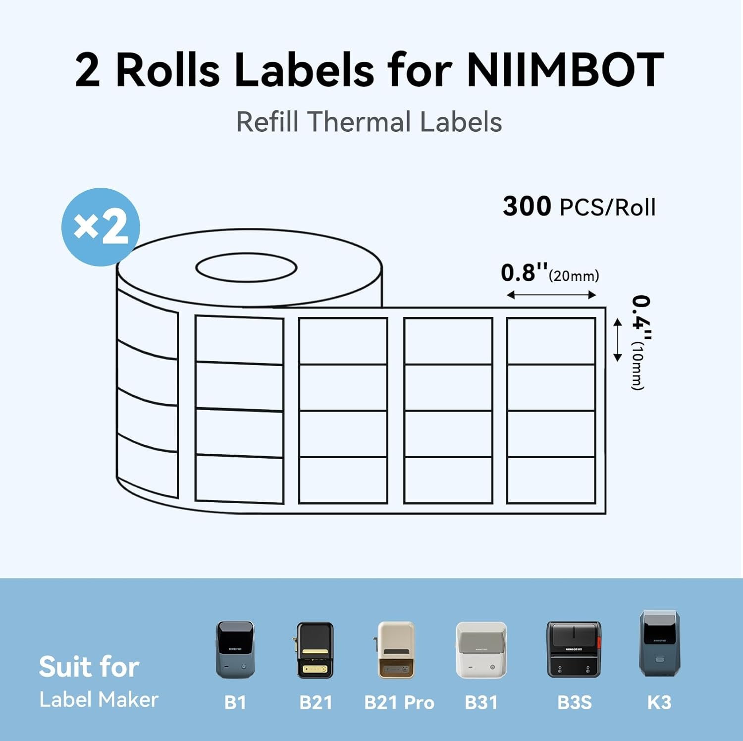 image:imageNIIMBOT Labels 2 Rolls Refill Thermal Label for Label Maker B1B21B21ProB3SB31K3 Waterproof OilProof and TearProof Sticker Labels 2 x 06x250x15mmx2 WhiteWhite04 X 08x4