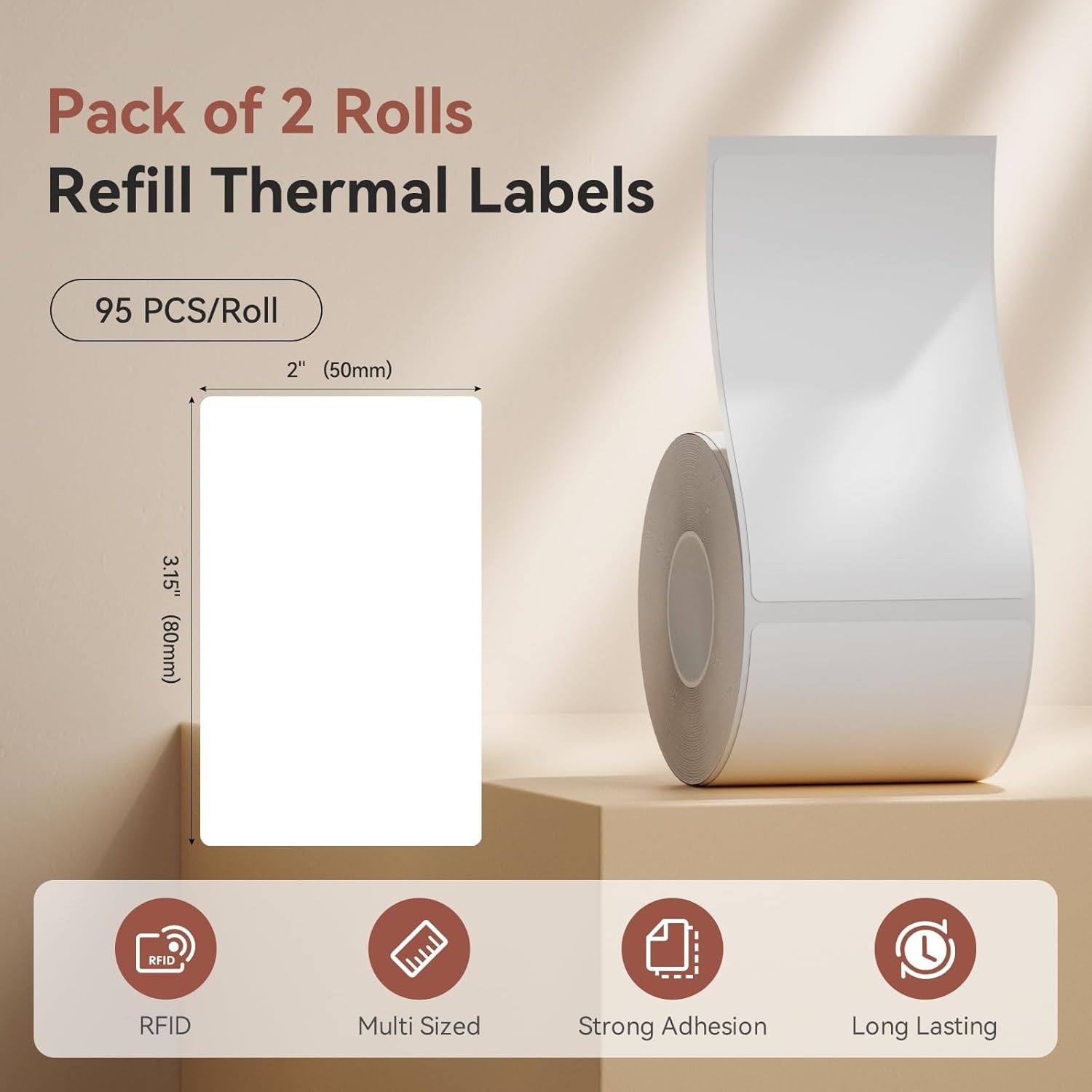 image:imageNIIMBOT Labels 2 Rolls Refill Thermal Label for Label Maker B1B21B21ProB3SB31K3 Waterproof OilProof and TearProof Sticker Labels 2 x 06x250x15mmx2 WhiteWhite2 X 32