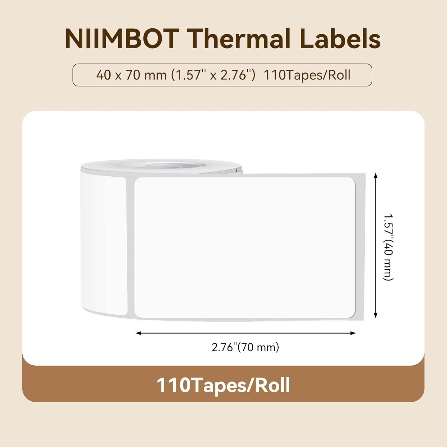 image:imageNIIMBOT Labels for B1B21B31 Label Maker 50 x 30 mm 197 x 118 230 TapesRoll Thermal Label Tape Waterproof OilProof for Home Office Small Business Labeling Tape ReplacementWhite40mm70mmwhite